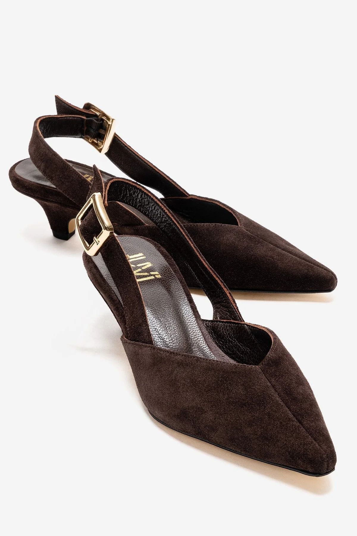 DIORIS - Brown Genuine Leather Slingback Kitten Heel Pointed Toe Pump (Women)
