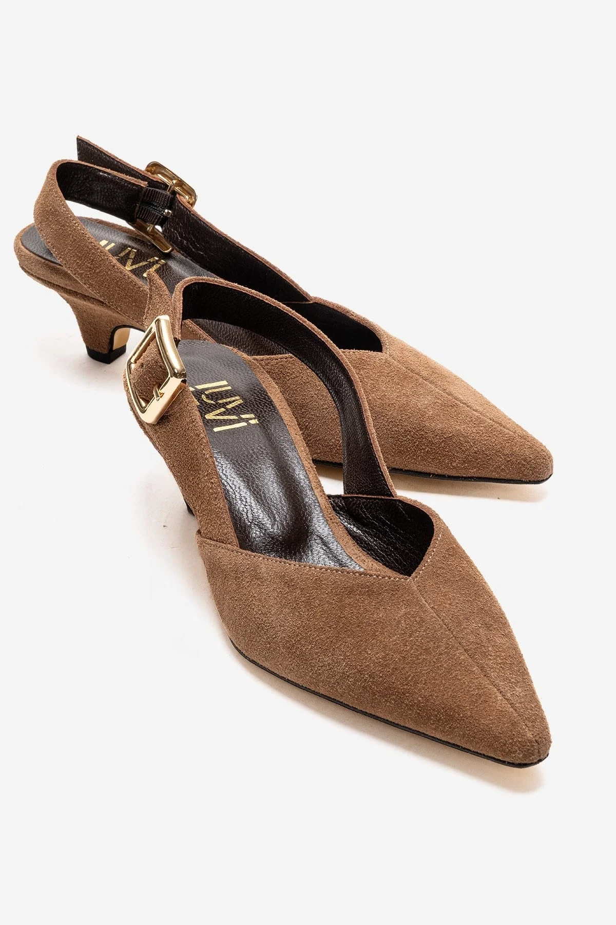 DIORIS - Camel Genuine Leather Slingback Kitten Heel Pointed Toe Pump (Women)