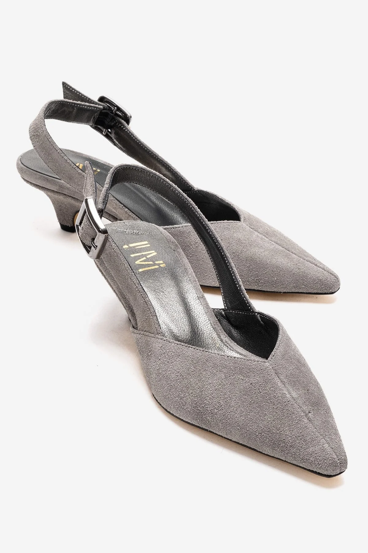 DIORIS - Gray Genuine Leather Slingback Kitten Heel Pointed Toe Pump (Women)