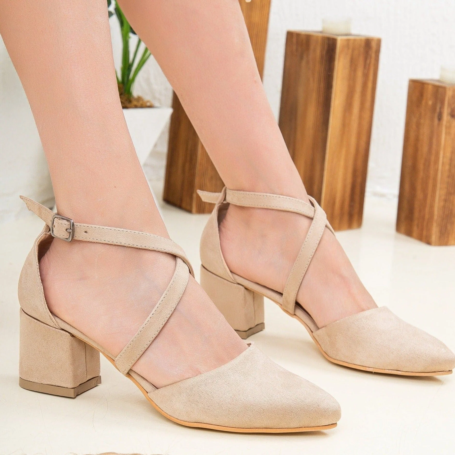 Dolly - Beige Suede Low Heels - Image 2