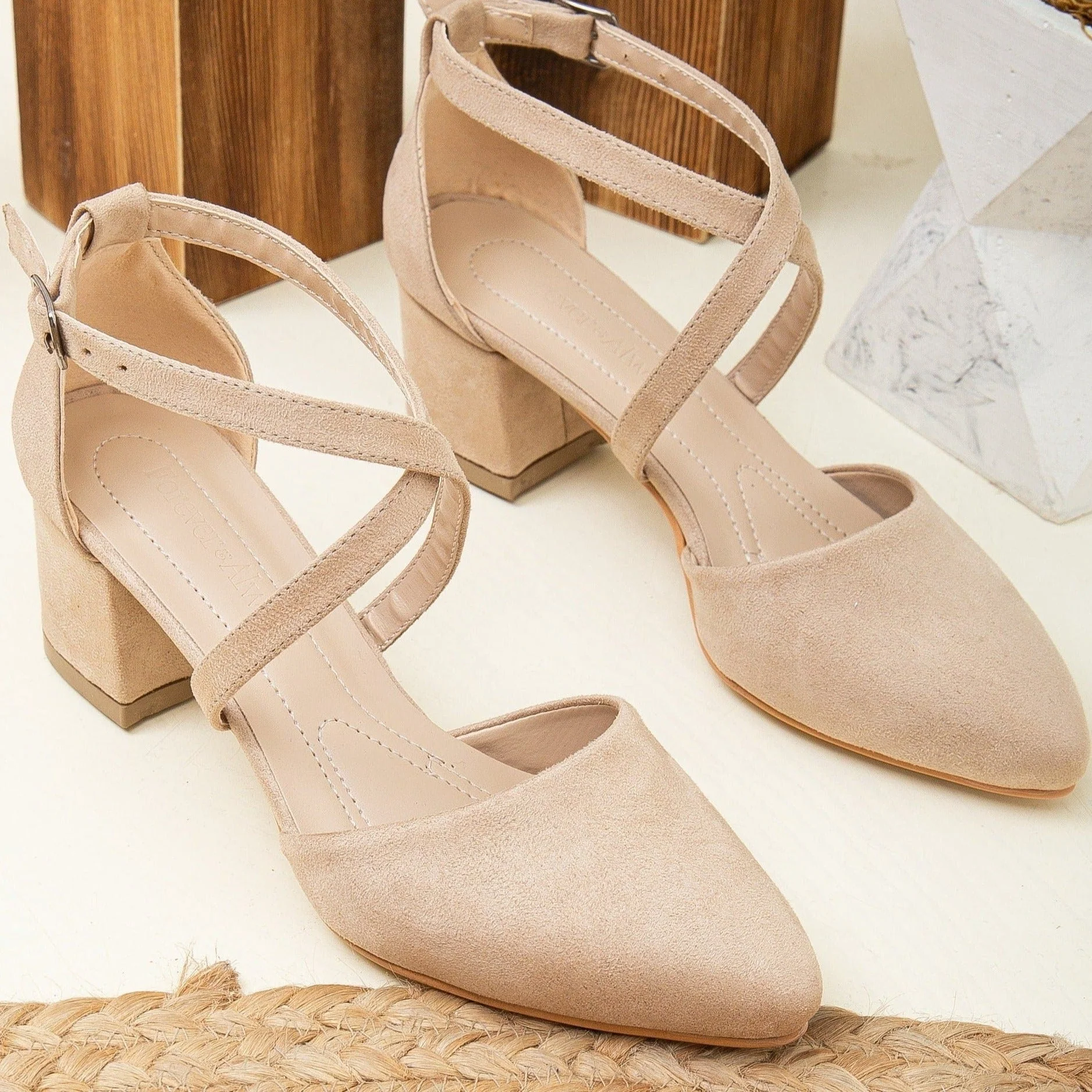 Dolly - Beige Suede Low Heels - Image 5