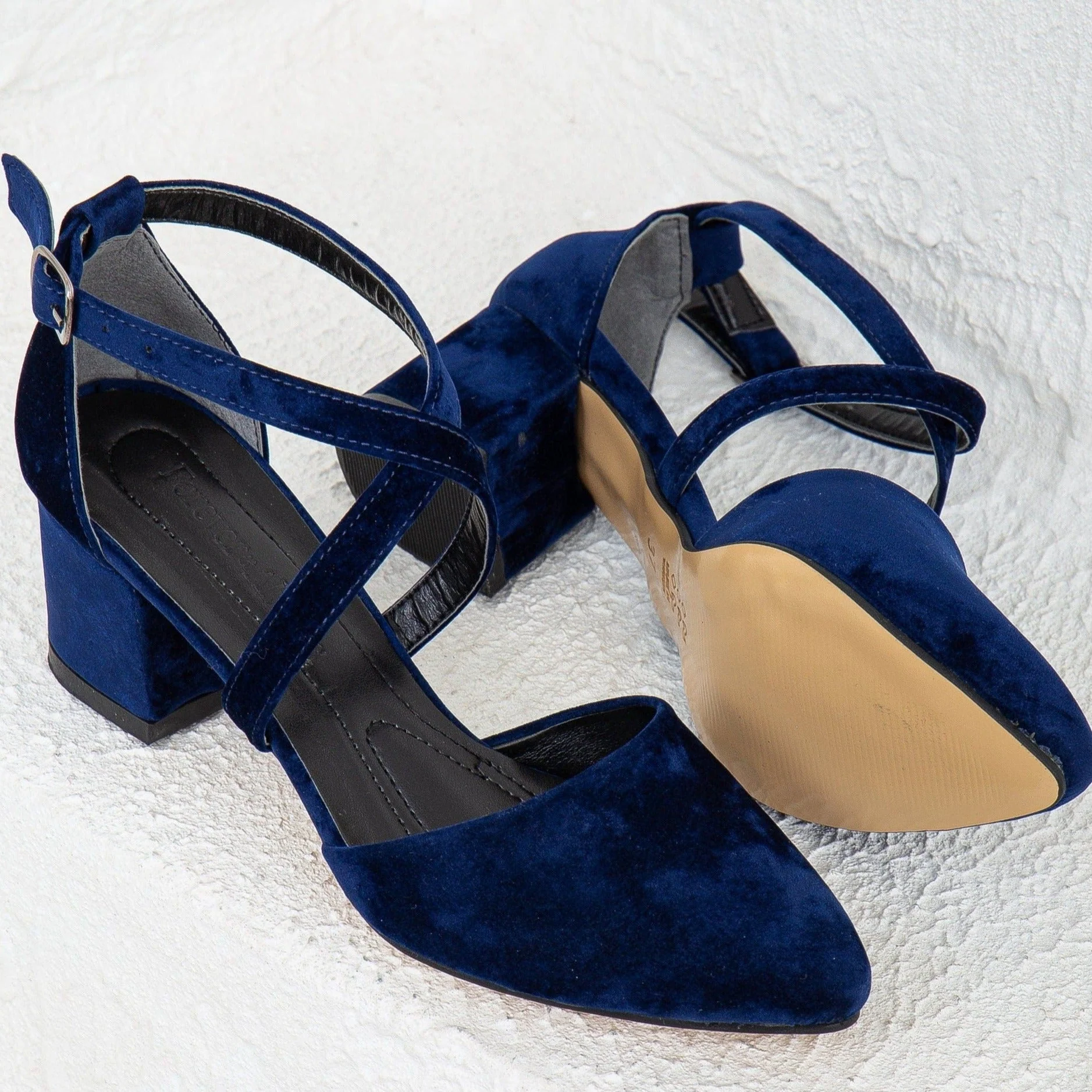 Dolly - Dark Blue Suede Block Heels - Image 3