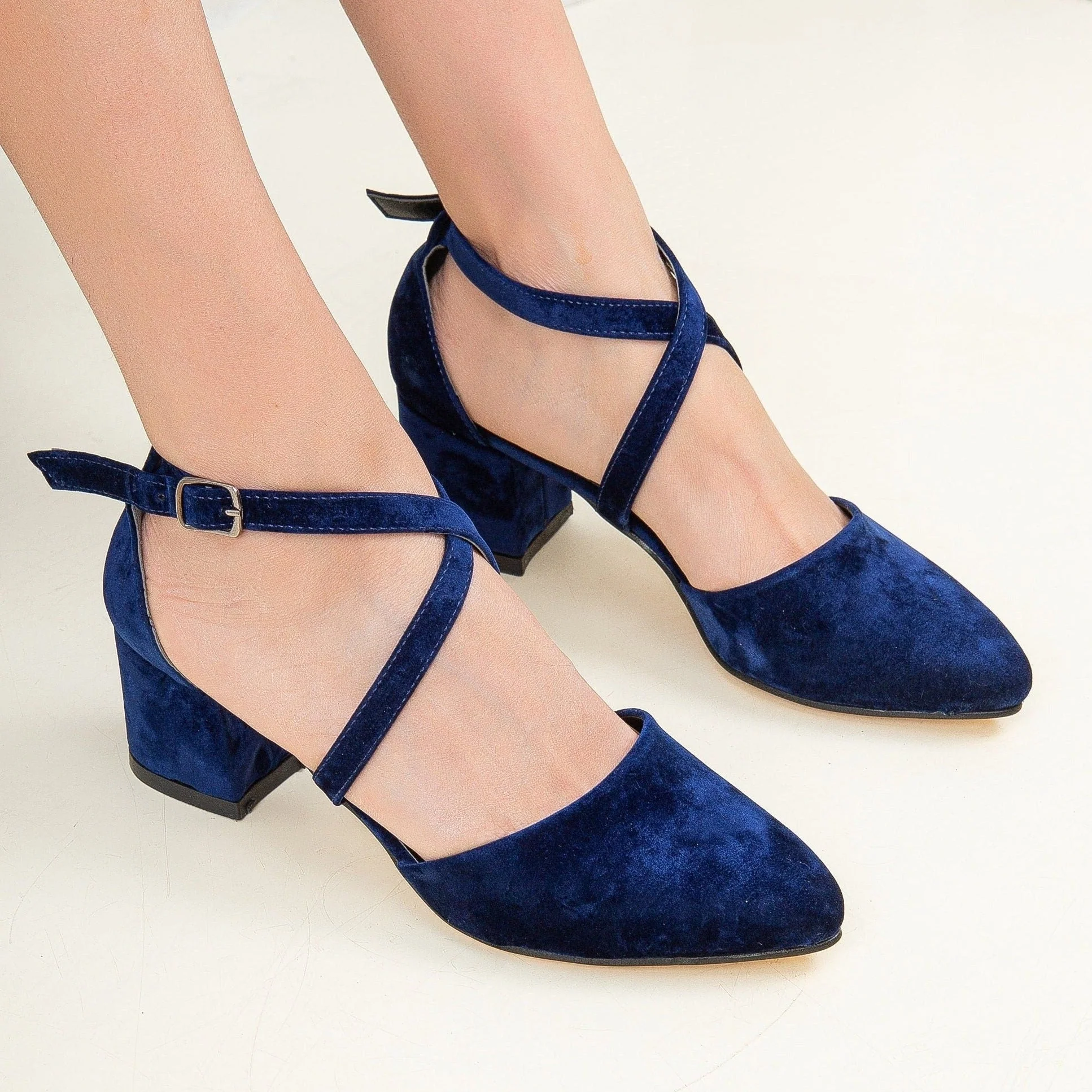 Dolly - Dark Blue Suede Block Heels - Image 5
