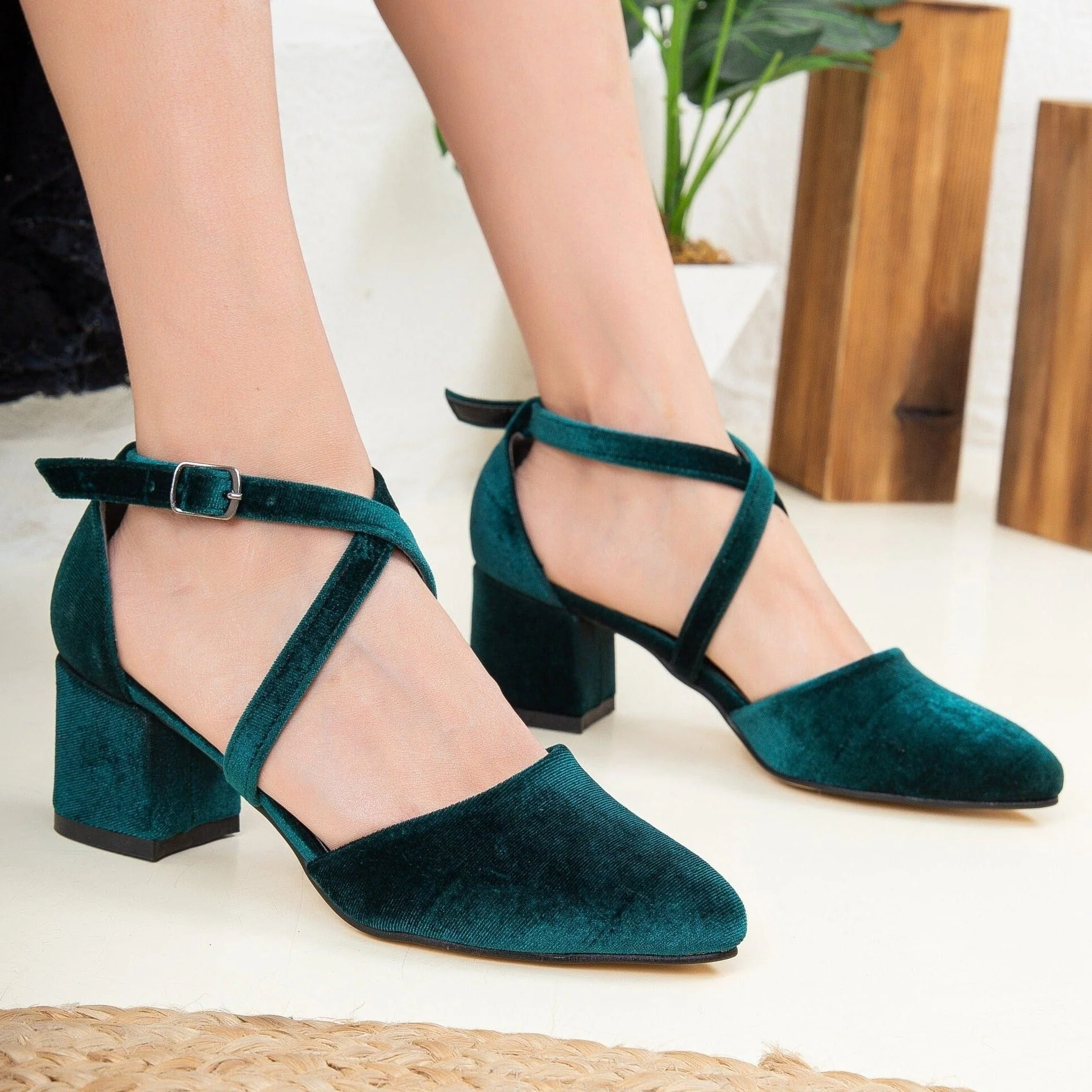 Dolly - Emerald Green Velvet Heels - Image 3