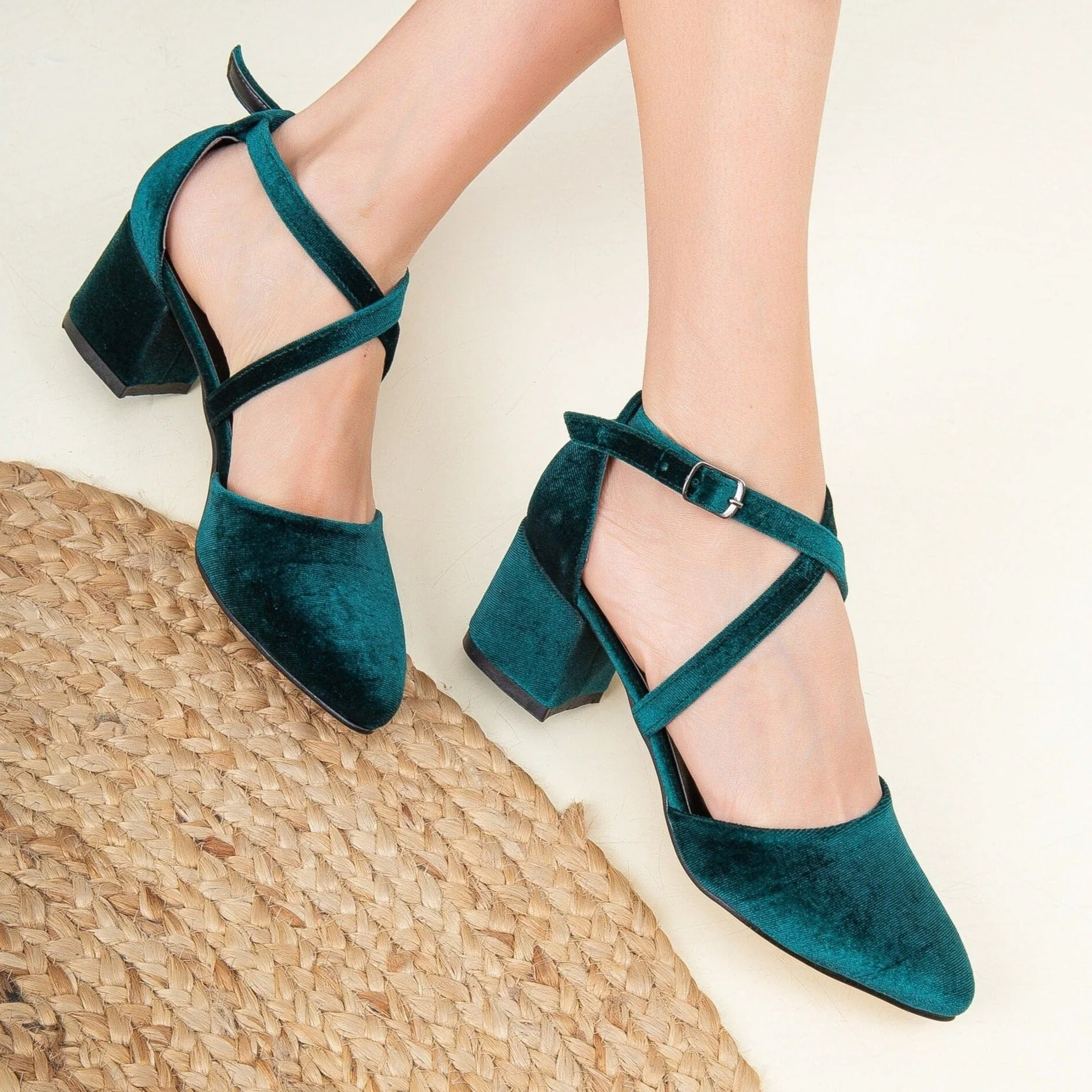 Dolly - Emerald Green Velvet Heels - Image 5