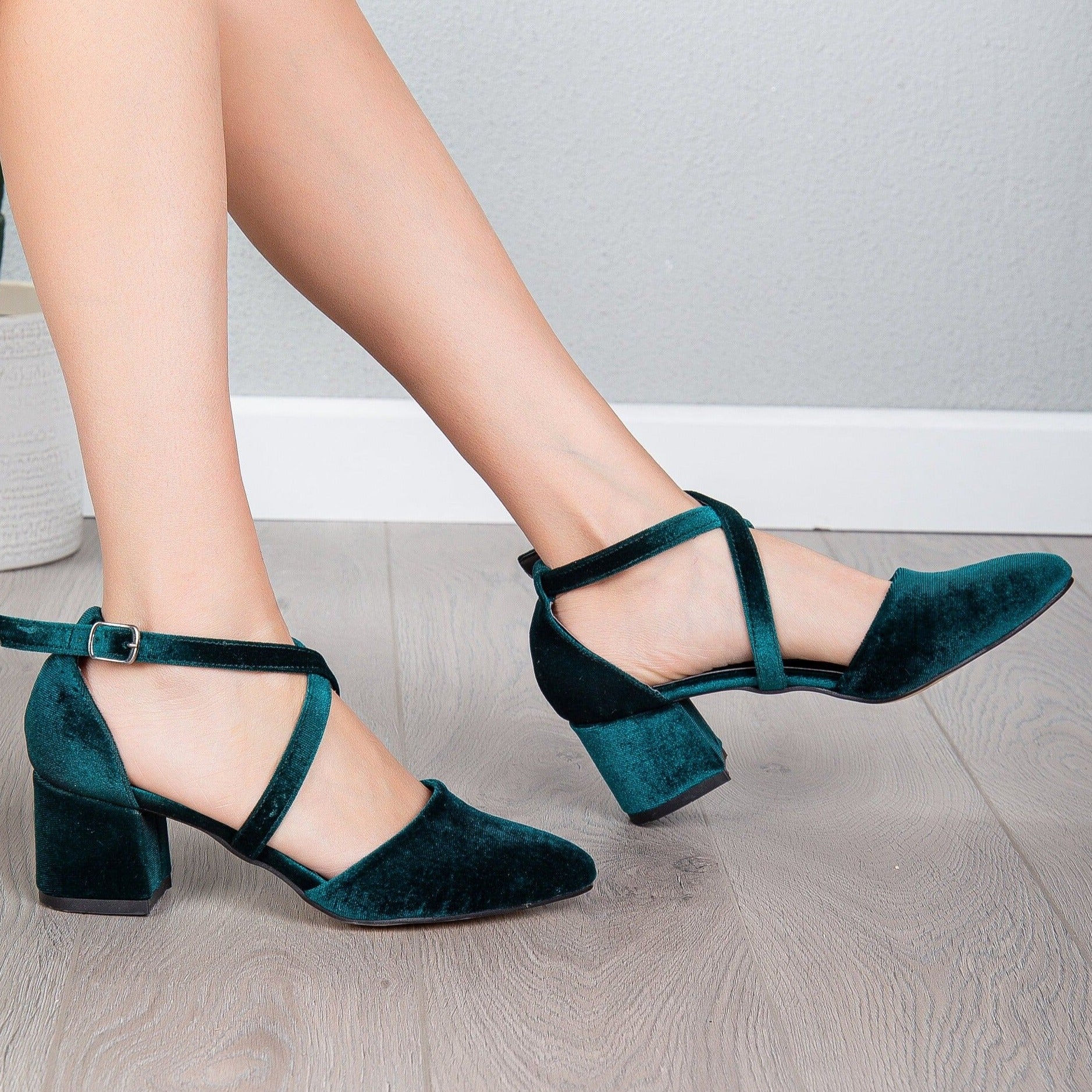 Dolly - Emerald Green Velvet Heels - Image 6