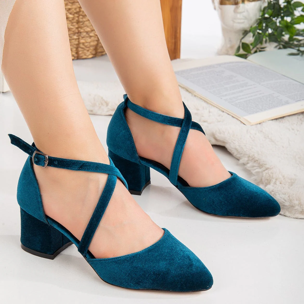 Dolly - Teal Blue Velvet Heels - Image 6