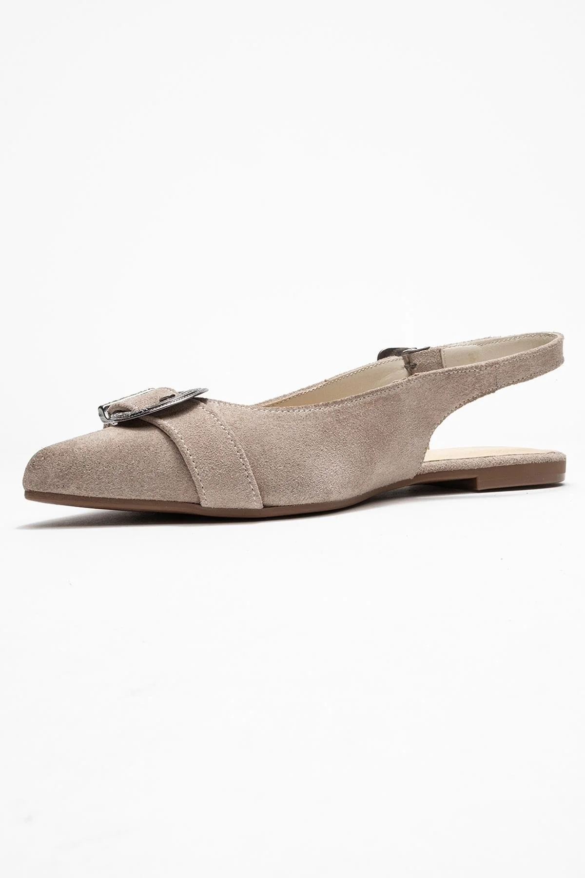Dorothy - Beige Suede Genuine Leather Buckle Pointed Toe Sandal (Women) - Image 4