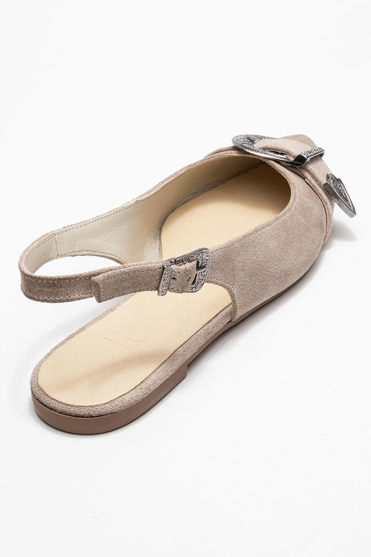 Dorothy - Beige Suede Genuine Leather Buckle Pointed Toe Sandal (Women) - Image 5