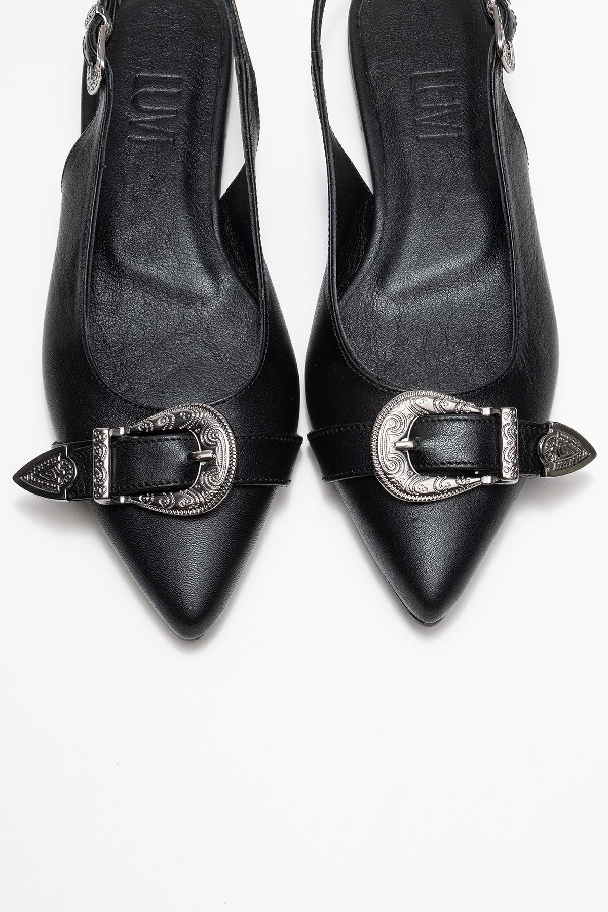 Dorothy - Black Genuine Leather Buckle Pointed Toe Sandal (Women) - Image 2