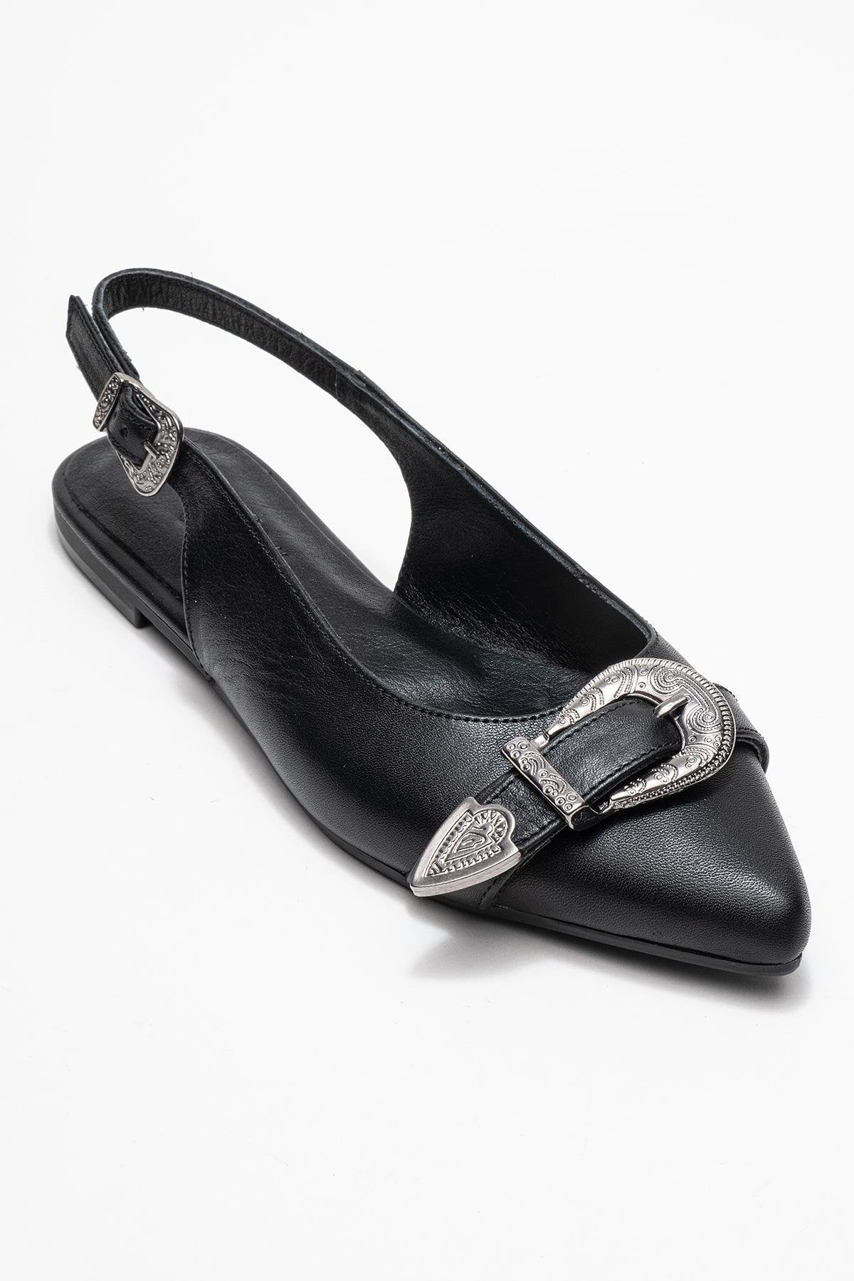Dorothy - Black Genuine Leather Buckle Pointed Toe Sandal (Women) - Image 3