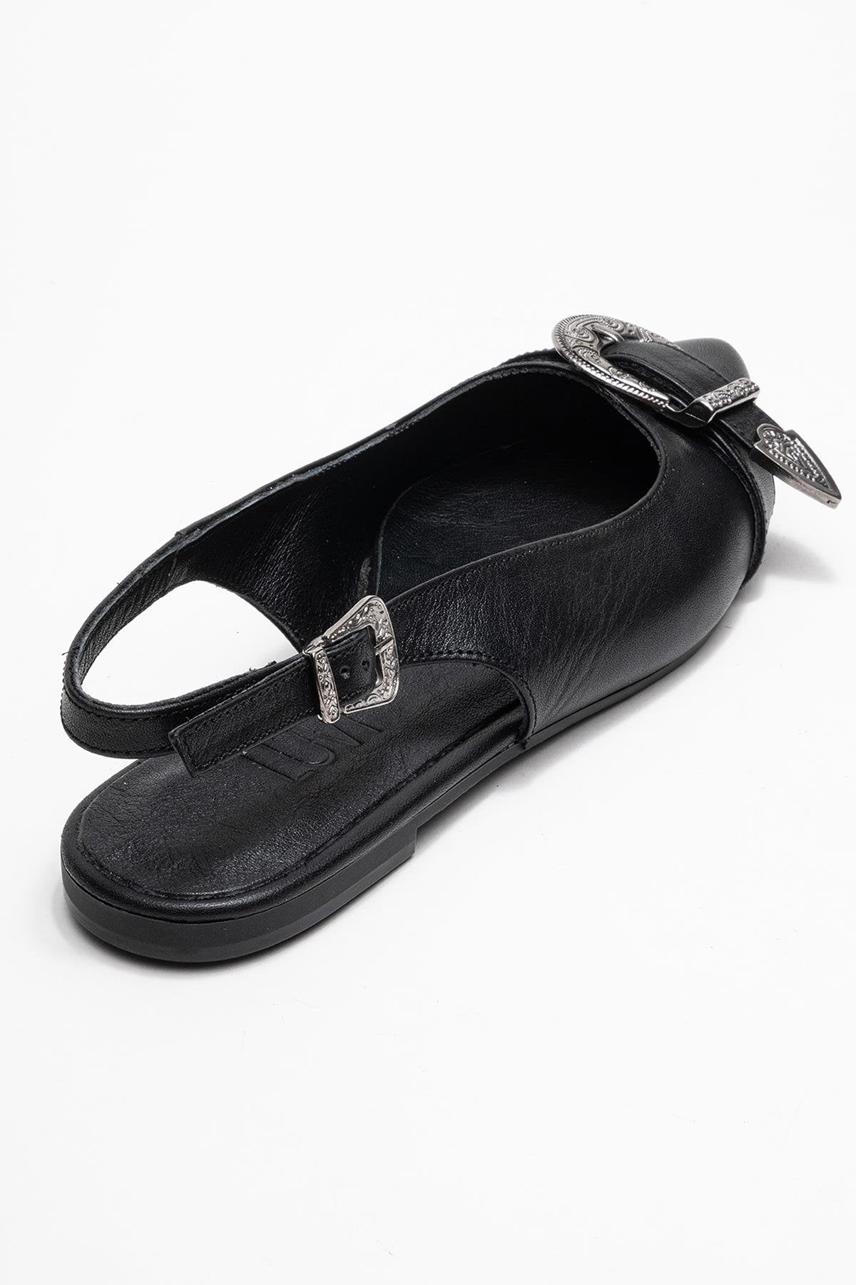 Dorothy - Black Genuine Leather Buckle Pointed Toe Sandal (Women) - Image 5