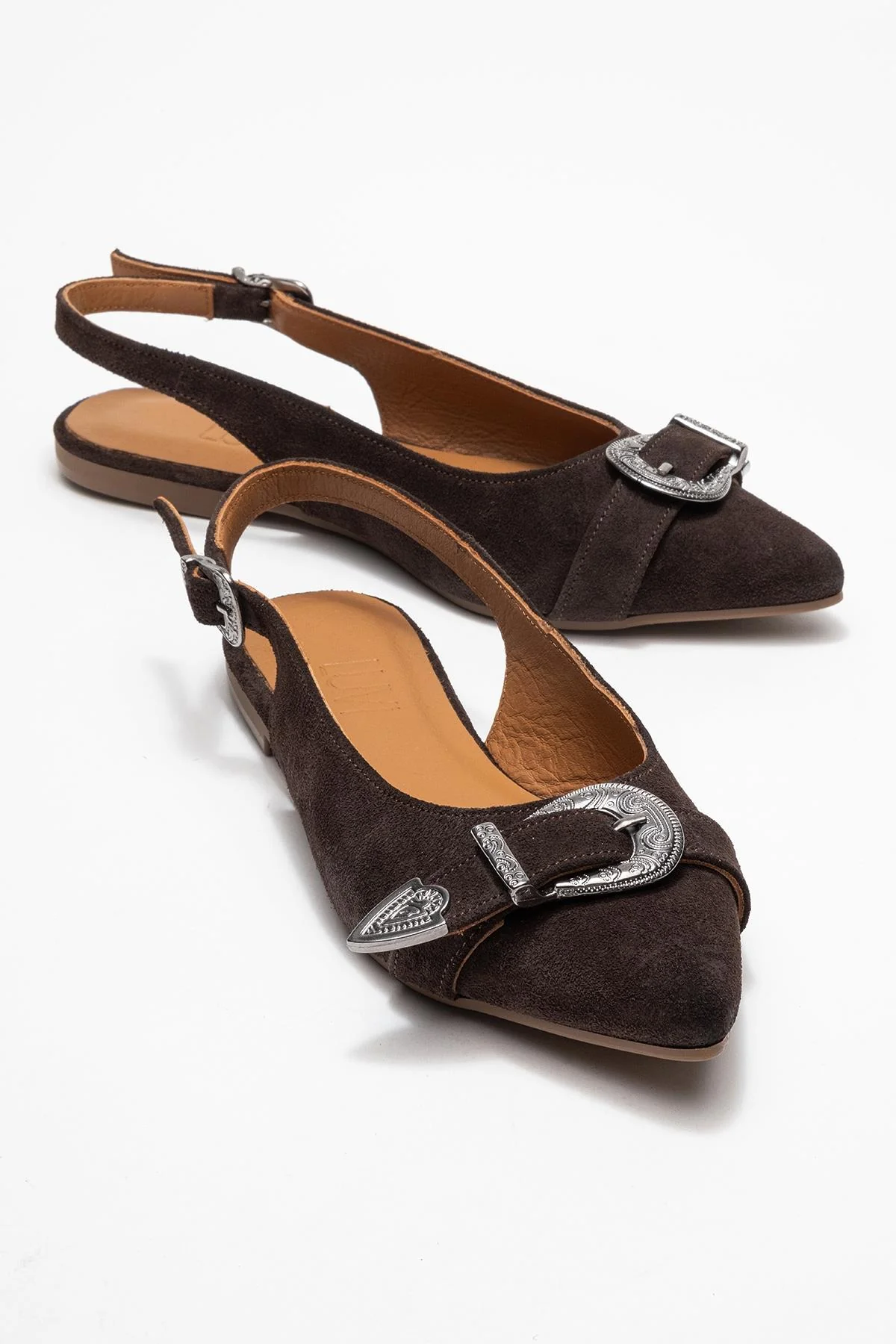Dorothy - Brown Suede Genuine Leather Buckle Pointed Toe Sandal (Women)