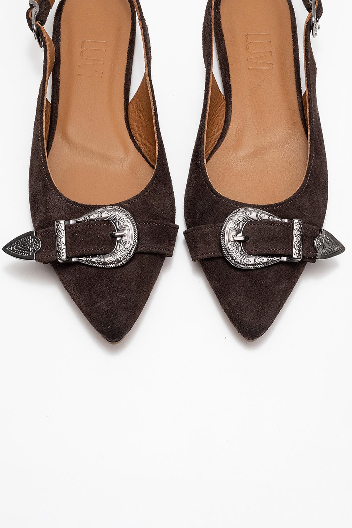 Dorothy - Brown Suede Genuine Leather Buckle Pointed Toe Sandal (Women) - Image 2