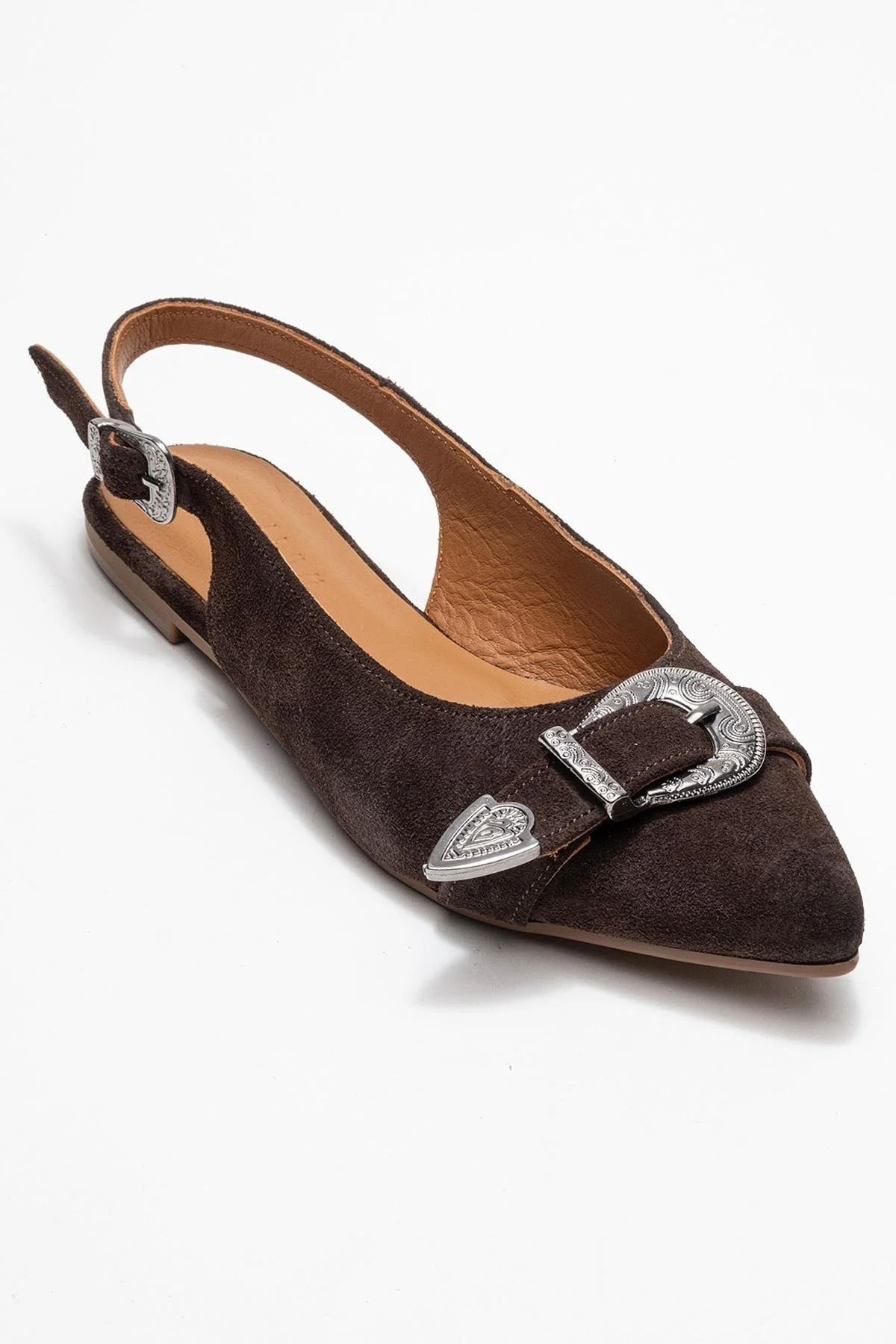 Dorothy - Brown Suede Genuine Leather Buckle Pointed Toe Sandal (Women) - Image 3