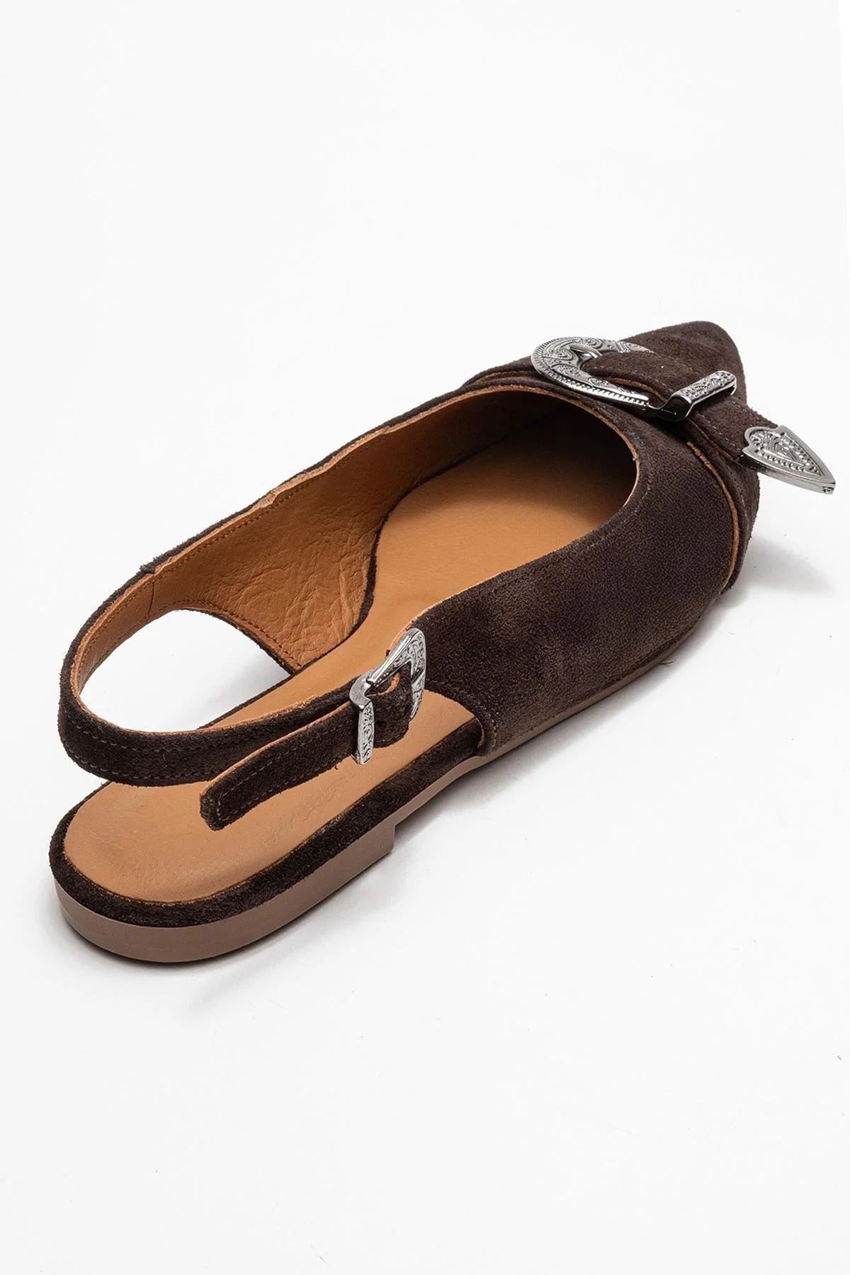 Dorothy - Brown Suede Genuine Leather Buckle Pointed Toe Sandal (Women) - Image 5