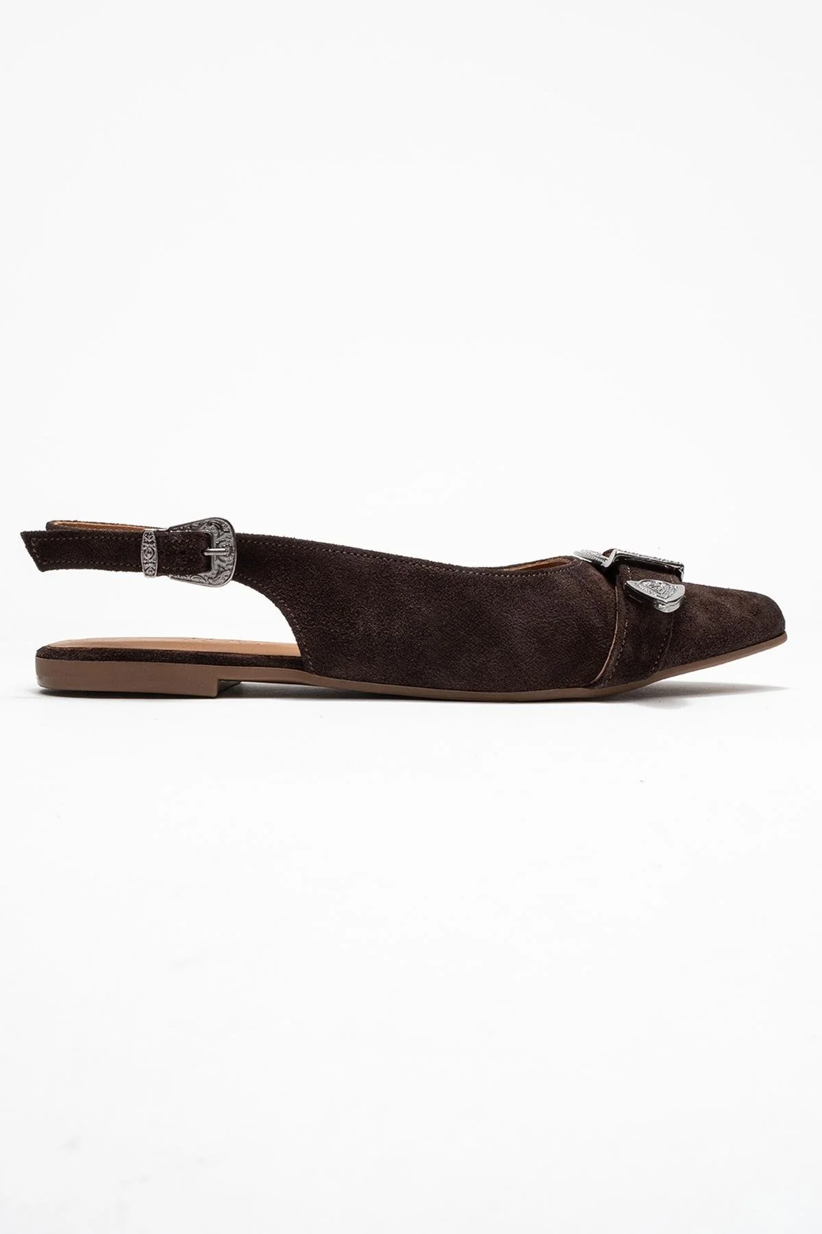 Dorothy - Brown Suede Genuine Leather Buckle Pointed Toe Sandal (Women) - Image 6