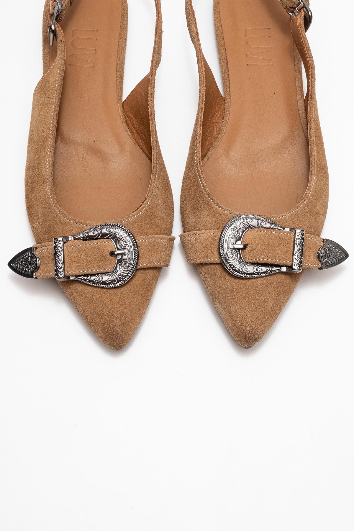Dorothy - Taupe Suede Genuine Leather Buckle Pointed Toe Sandal (Women) - Image 2