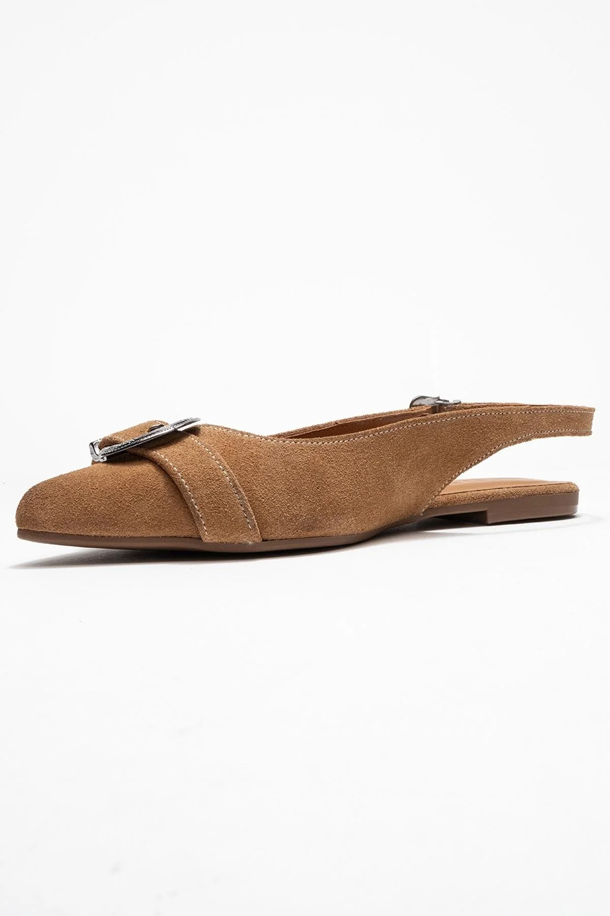Dorothy - Taupe Suede Genuine Leather Buckle Pointed Toe Sandal (Women) - Image 4