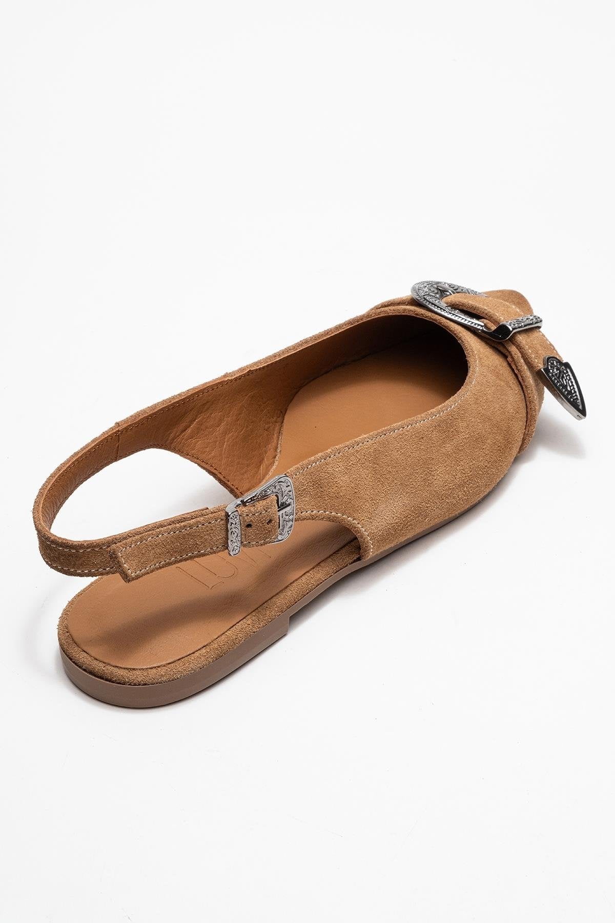 Dorothy - Taupe Suede Genuine Leather Buckle Pointed Toe Sandal (Women) - Image 5