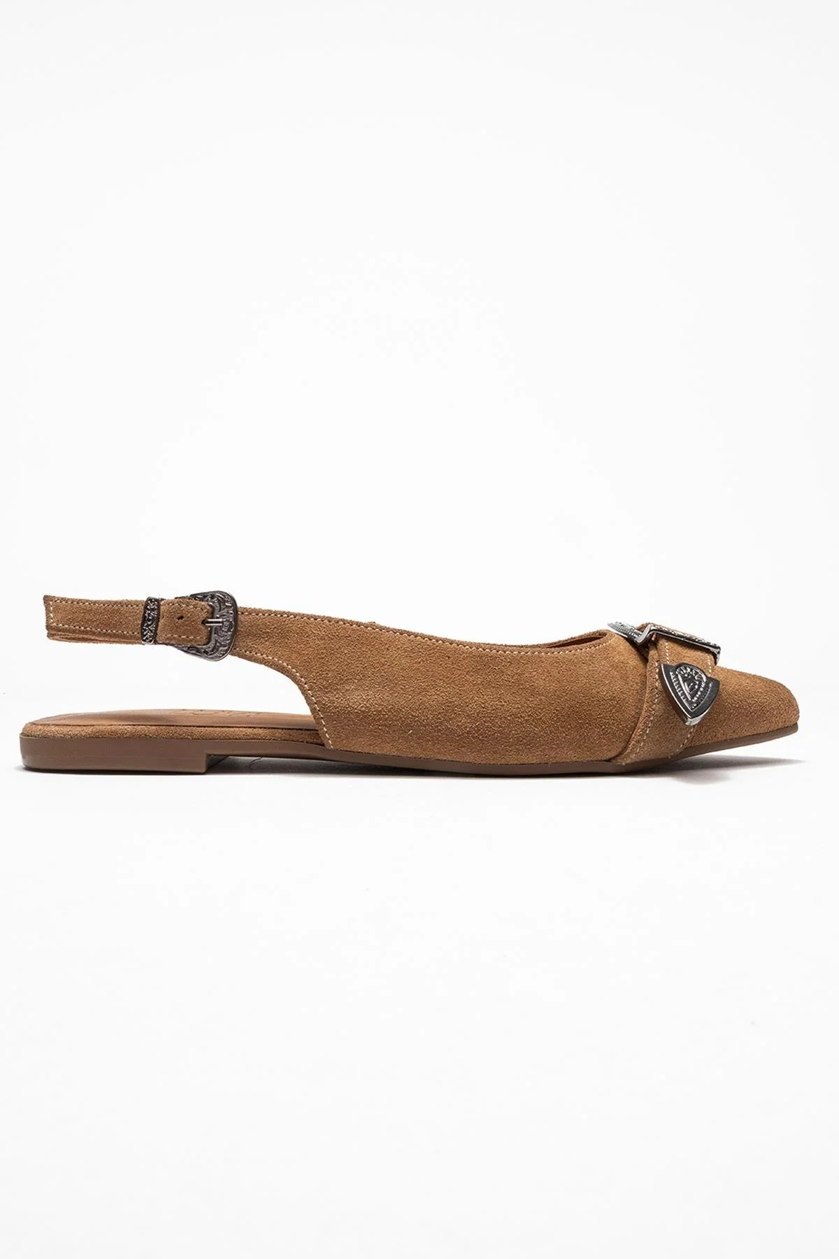 Dorothy - Taupe Suede Genuine Leather Buckle Pointed Toe Sandal (Women) - Image 6