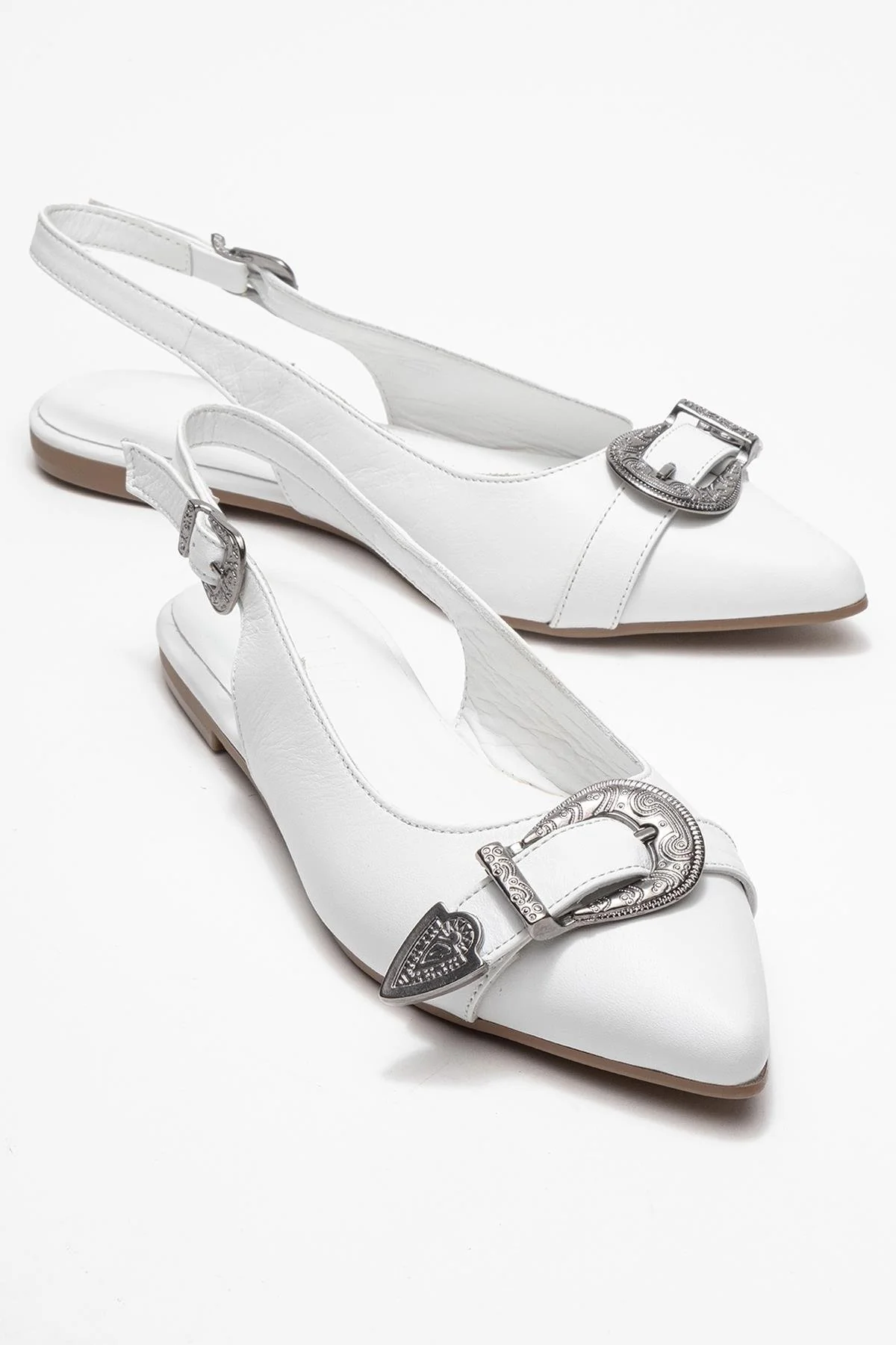 Dorothy - White Genuine Leather Pointed-Toe Buckle Sandal (Women)