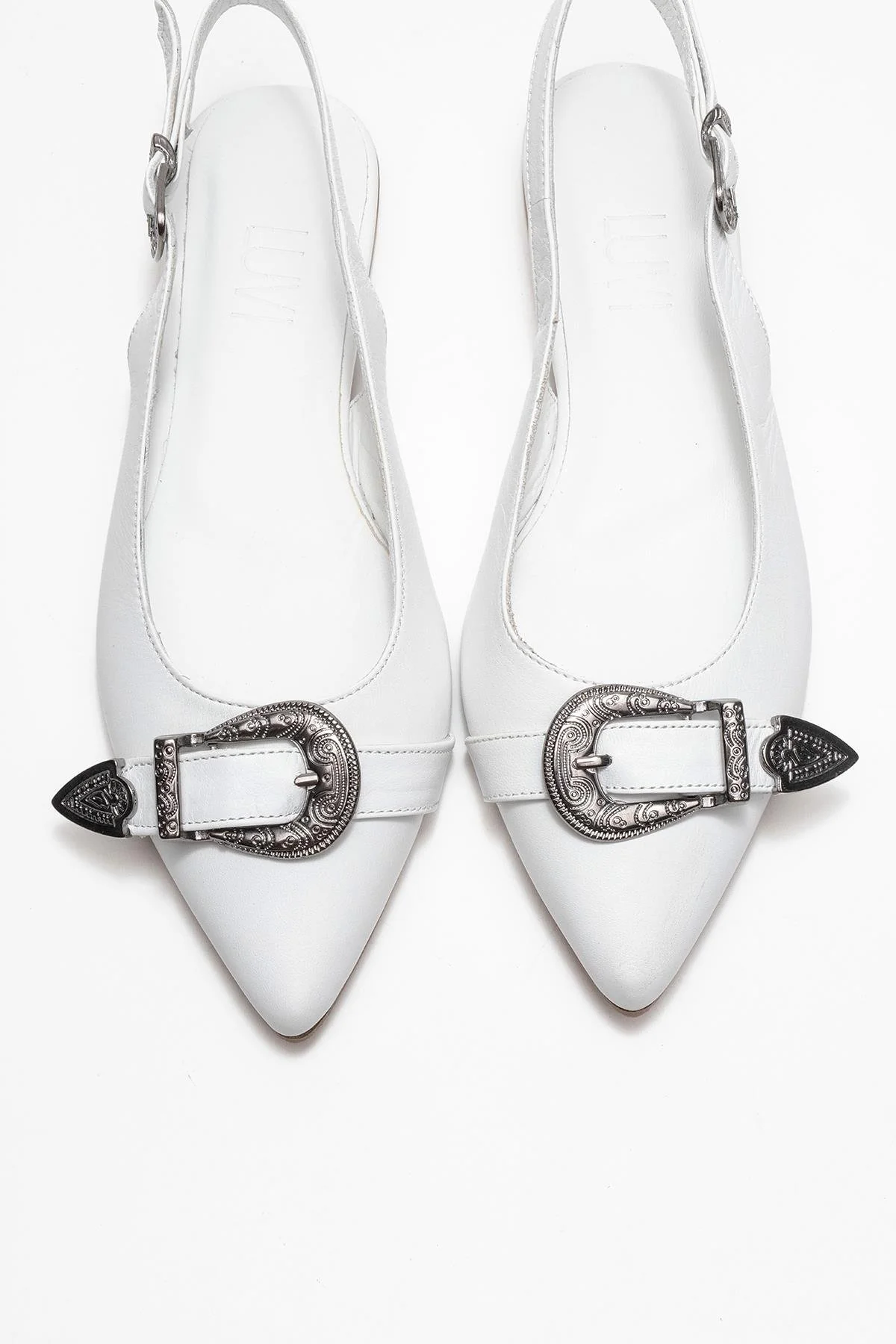 Dorothy - White Genuine Leather Pointed-Toe Buckle Sandal (Women) - Image 2