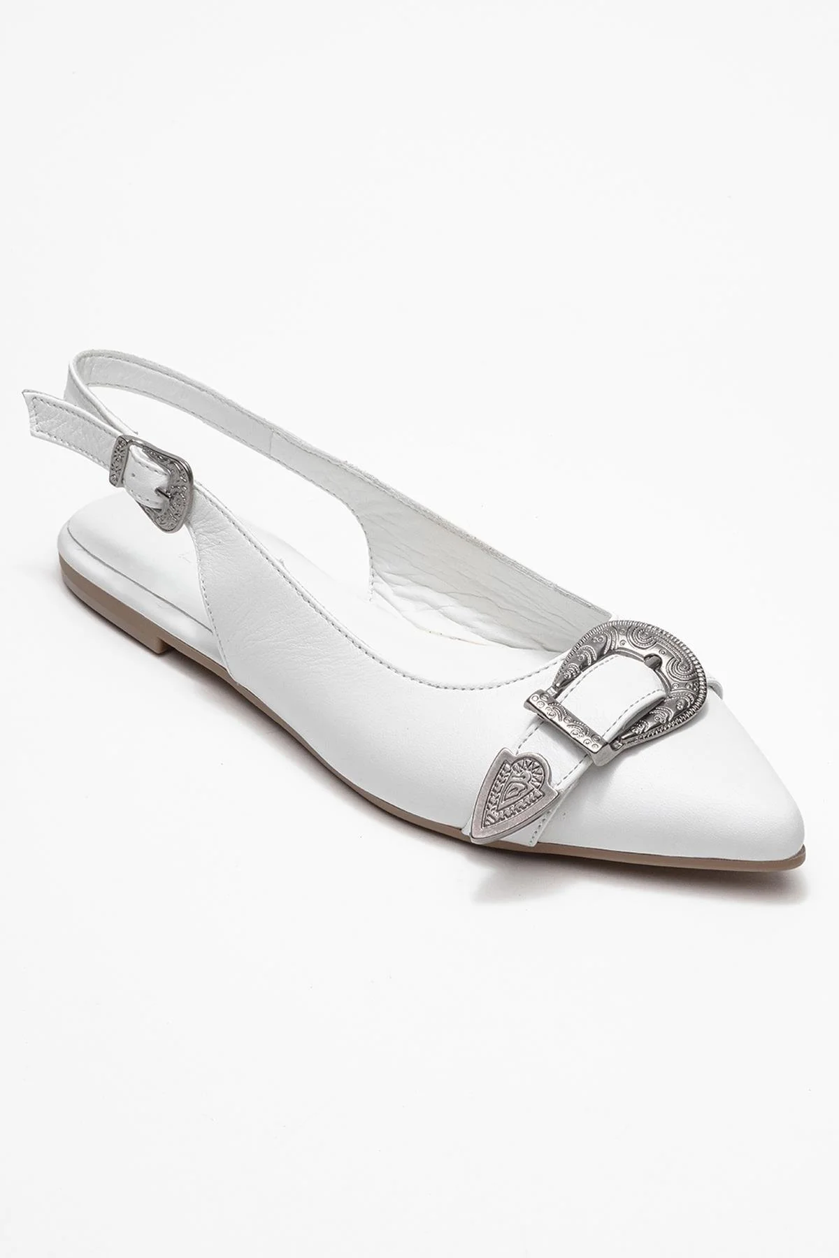 Dorothy - White Genuine Leather Pointed-Toe Buckle Sandal (Women) - Image 3