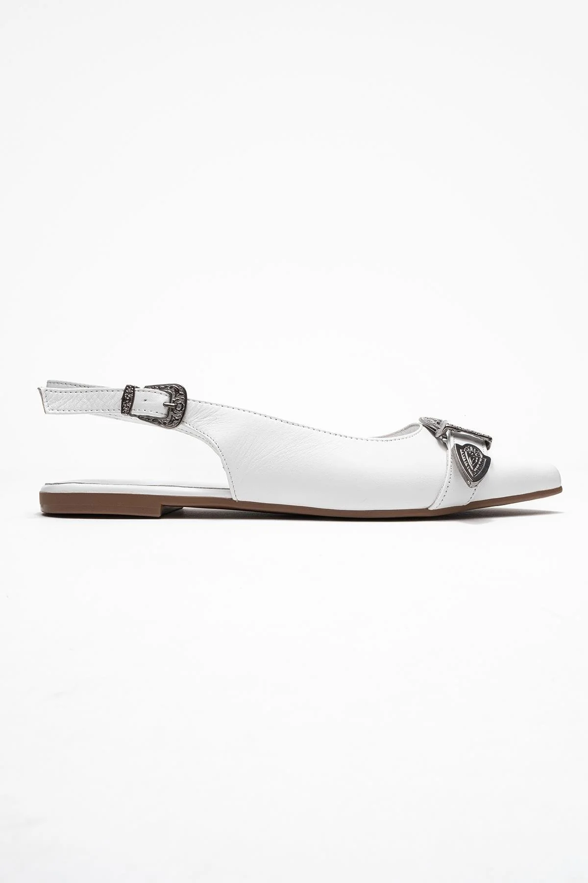 Dorothy - White Genuine Leather Pointed-Toe Buckle Sandal (Women) - Image 6