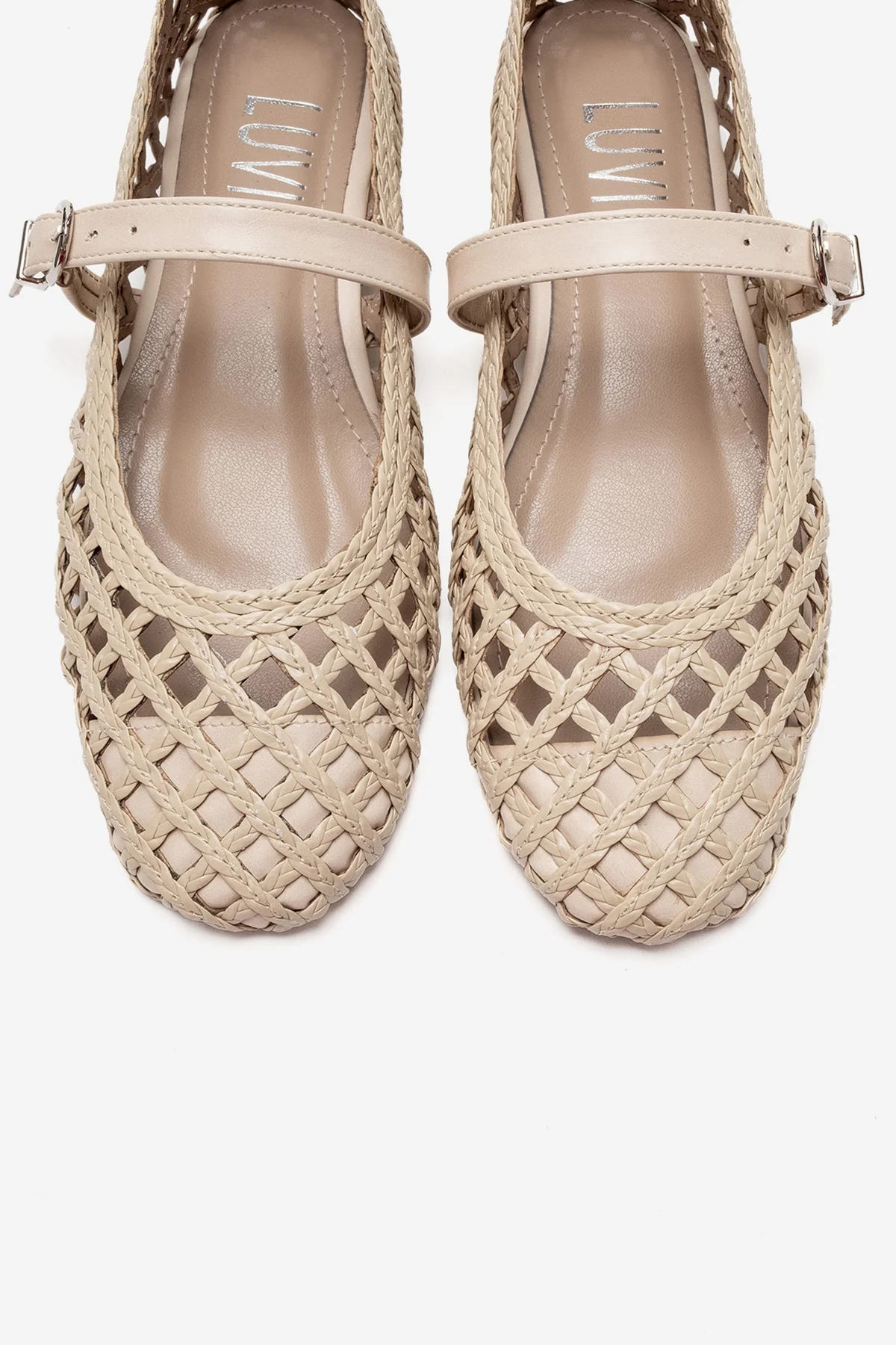 DOUX - Beige Genuine Leather Braided Textured Band Ballet Flat (Women) - Image 2