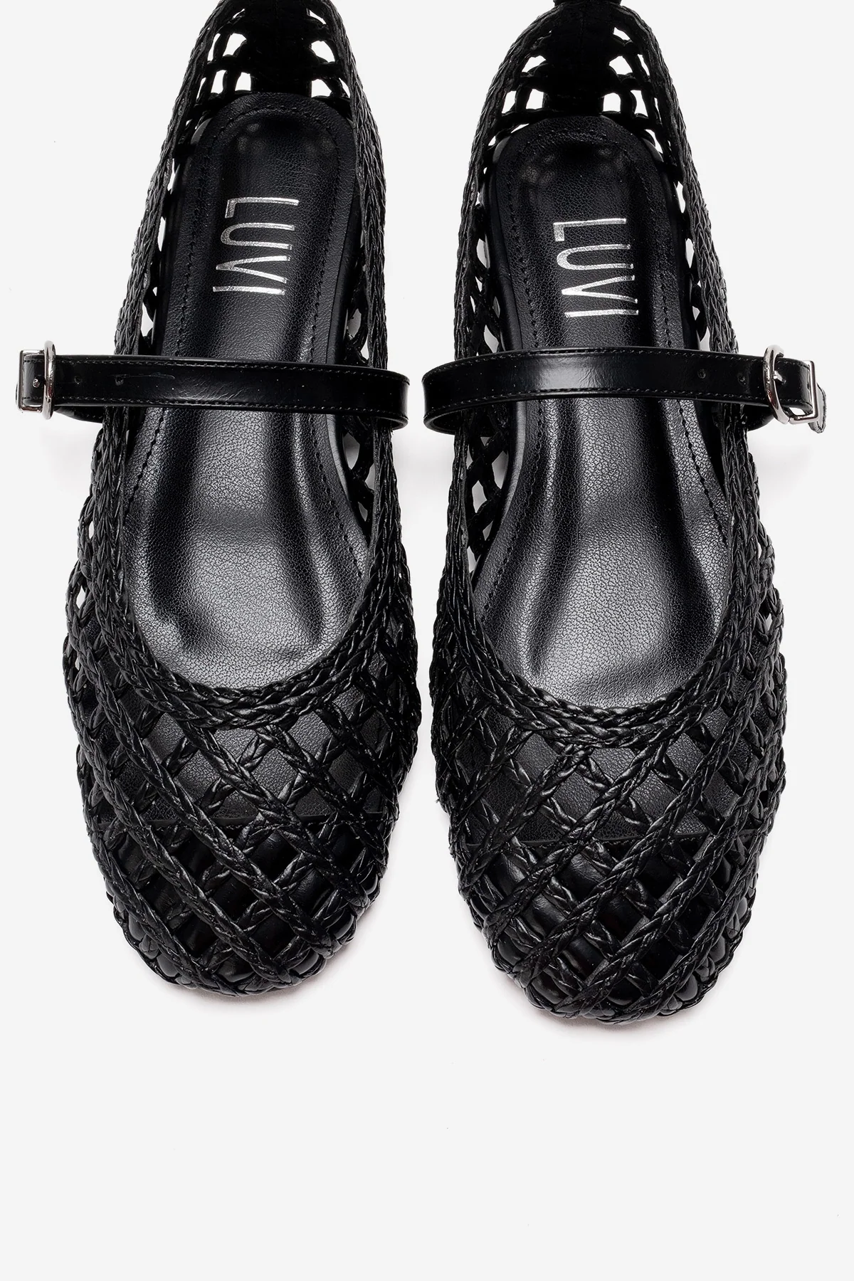DOUX - Black Genuine Leather Braided Textured Band Ballet Flat (Women) - Image 2