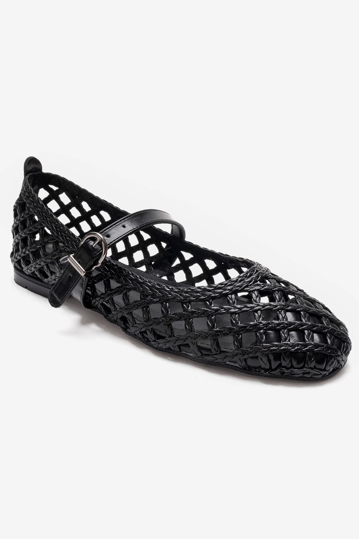 DOUX - Black Genuine Leather Braided Textured Band Ballet Flat (Women) - Image 3