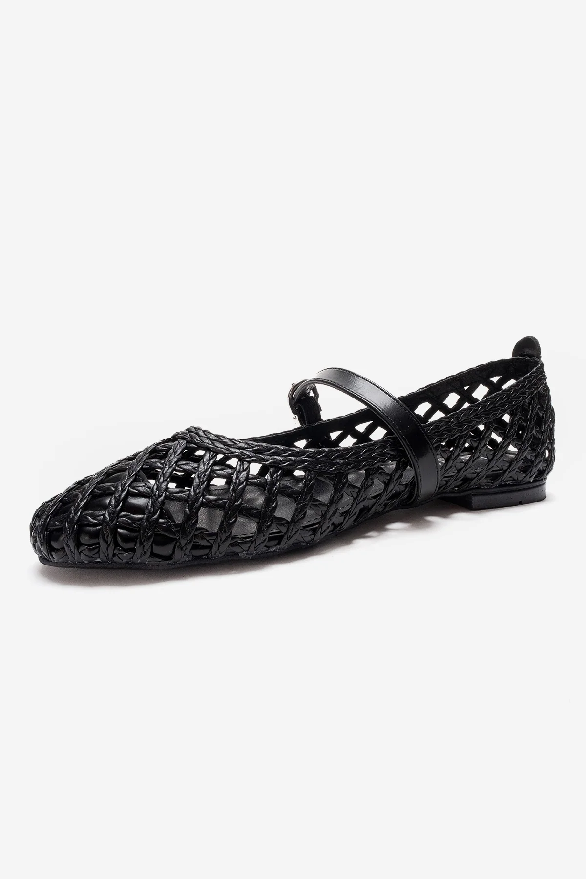 DOUX - Black Genuine Leather Braided Textured Band Ballet Flat (Women) - Image 4