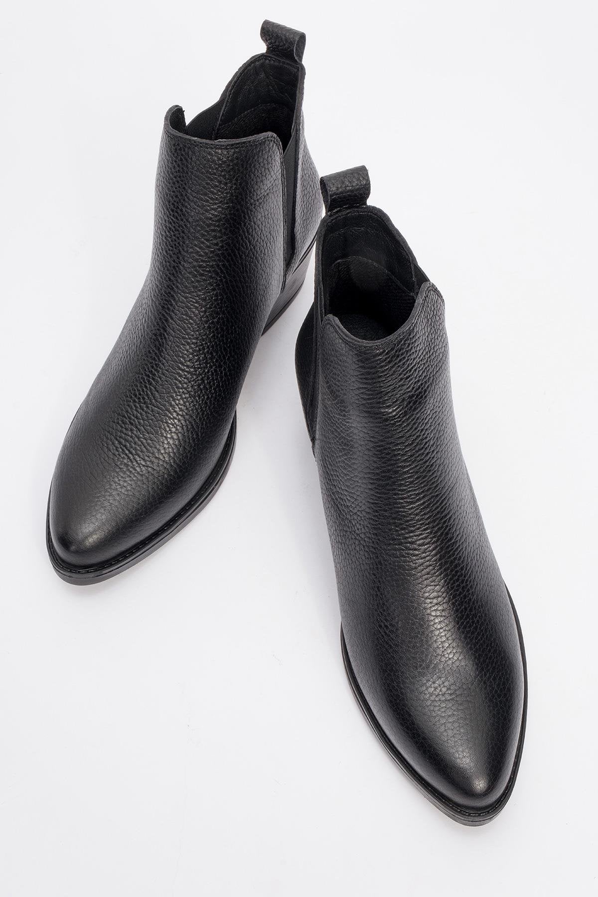Dovena - Black Genuine Leather Elastic Block Heel Ankle Boot (Women) - Image 2