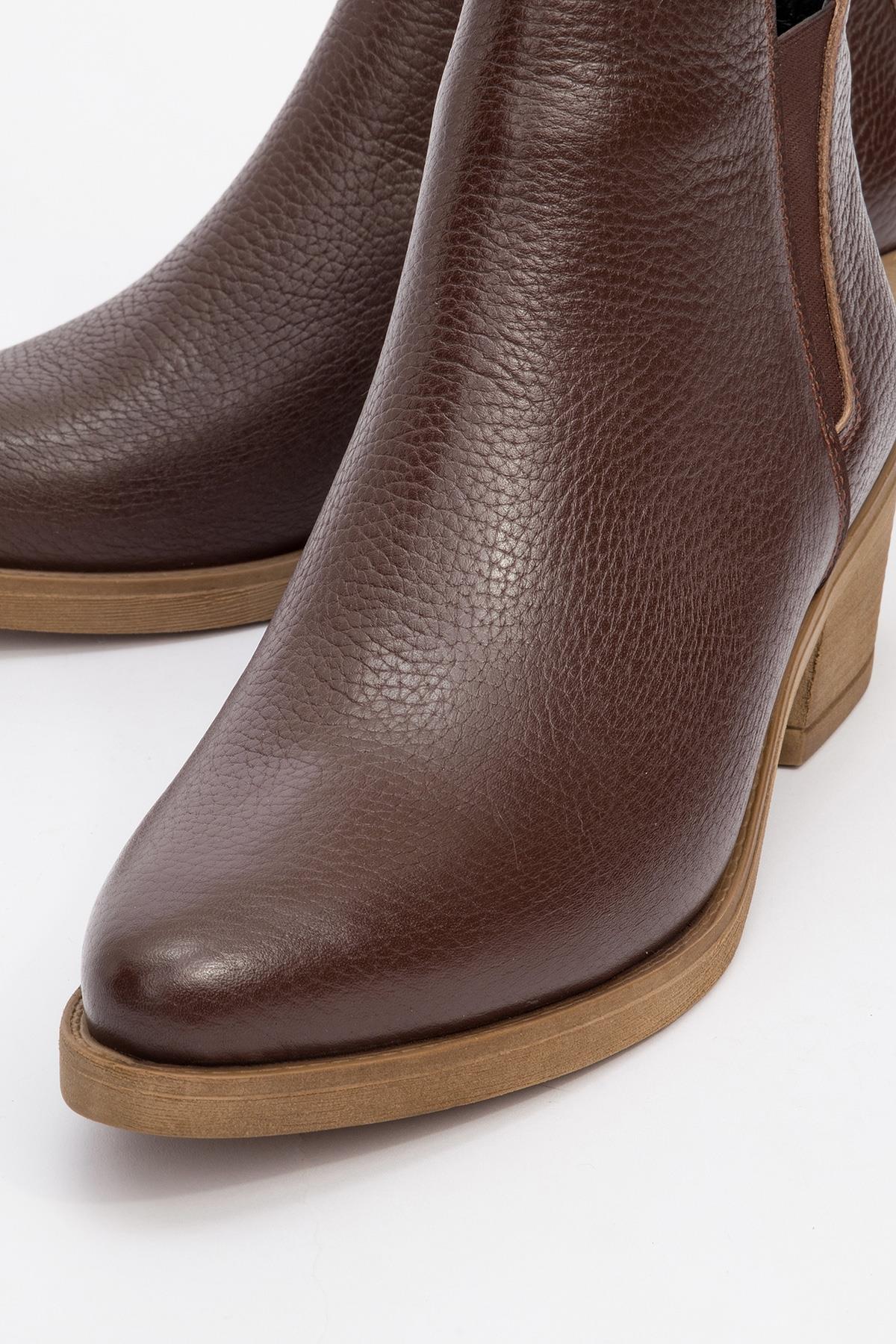 Dovena - Brown Genuine Leather Elastic Block Heel Ankle Boot (Women) - Image 3