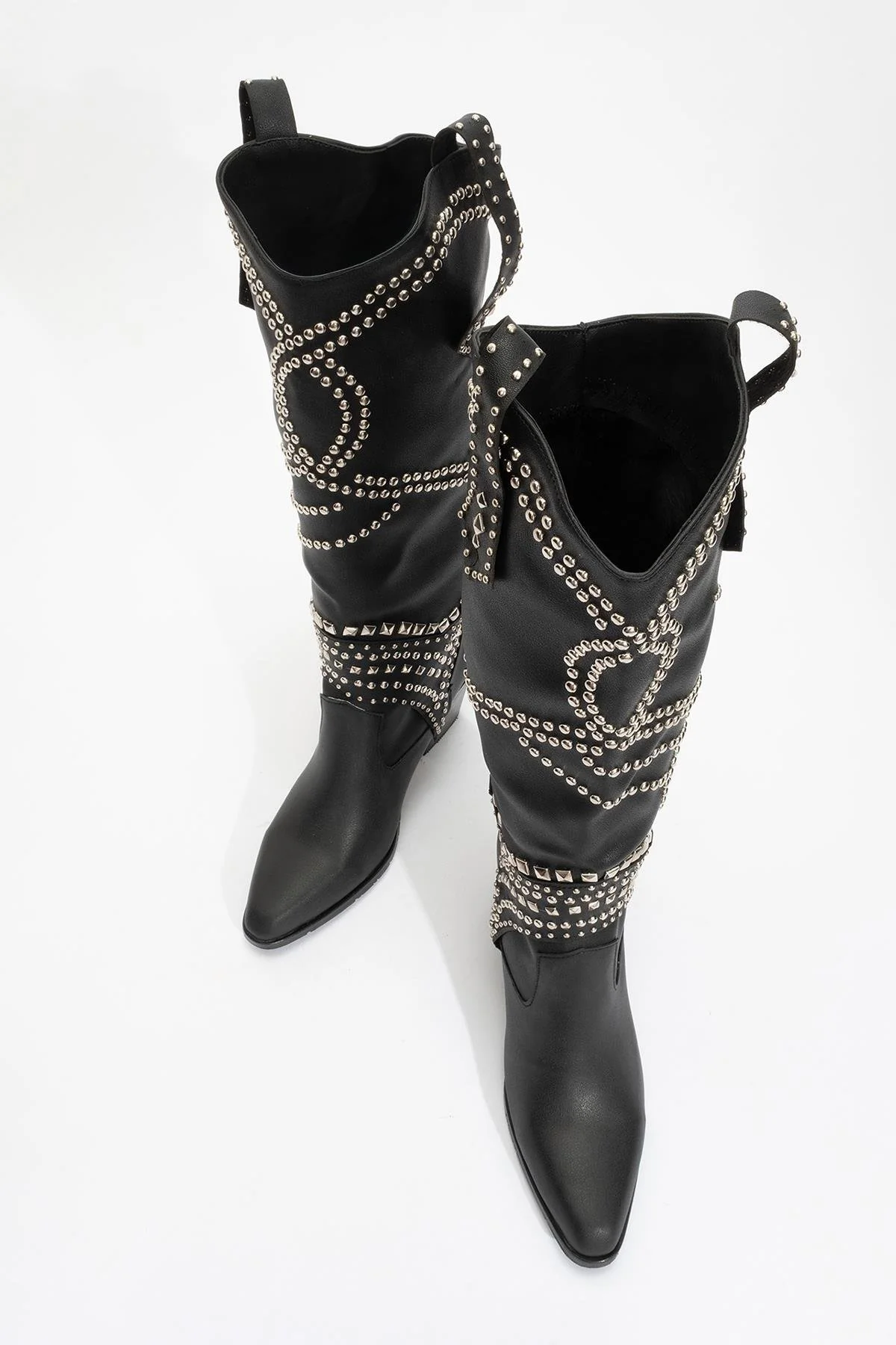 Draga - Black Studded Block Heel Knee-High Boot (Women) - Image 2