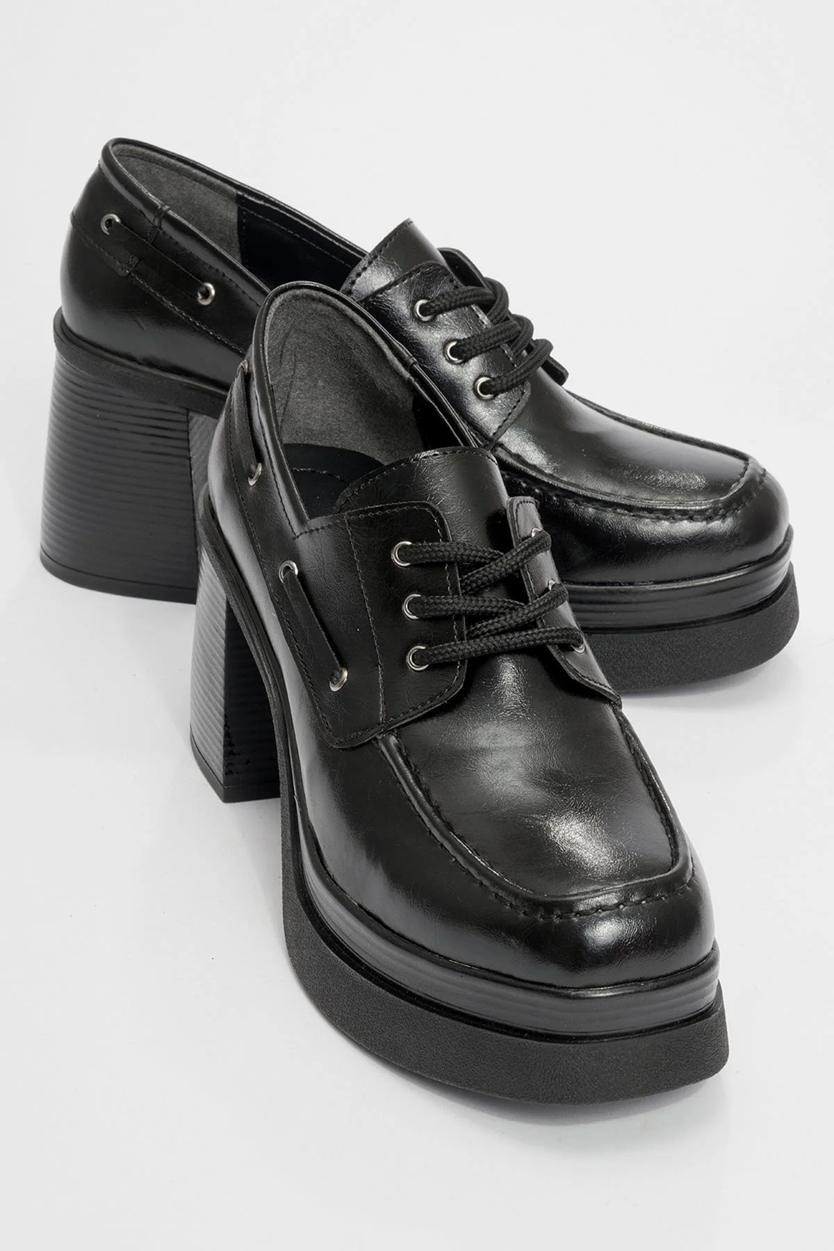 Dudley - Black Lace-Up Platform Heel Shoe (Women)