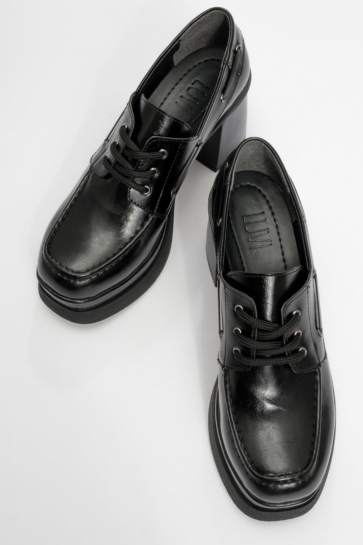 Dudley - Black Lace-Up Platform Heel Shoe (Women) - Image 2