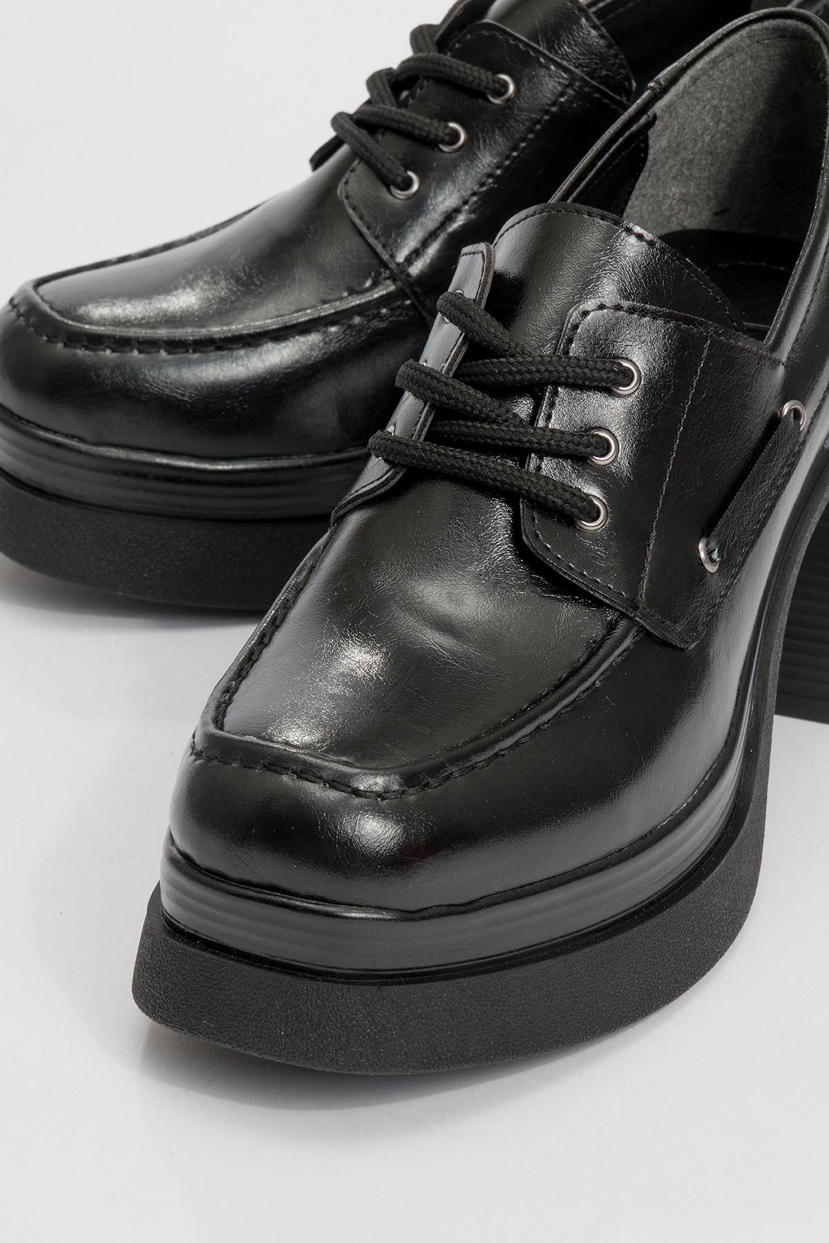 Dudley - Black Lace-Up Platform Heel Shoe (Women) - Image 3