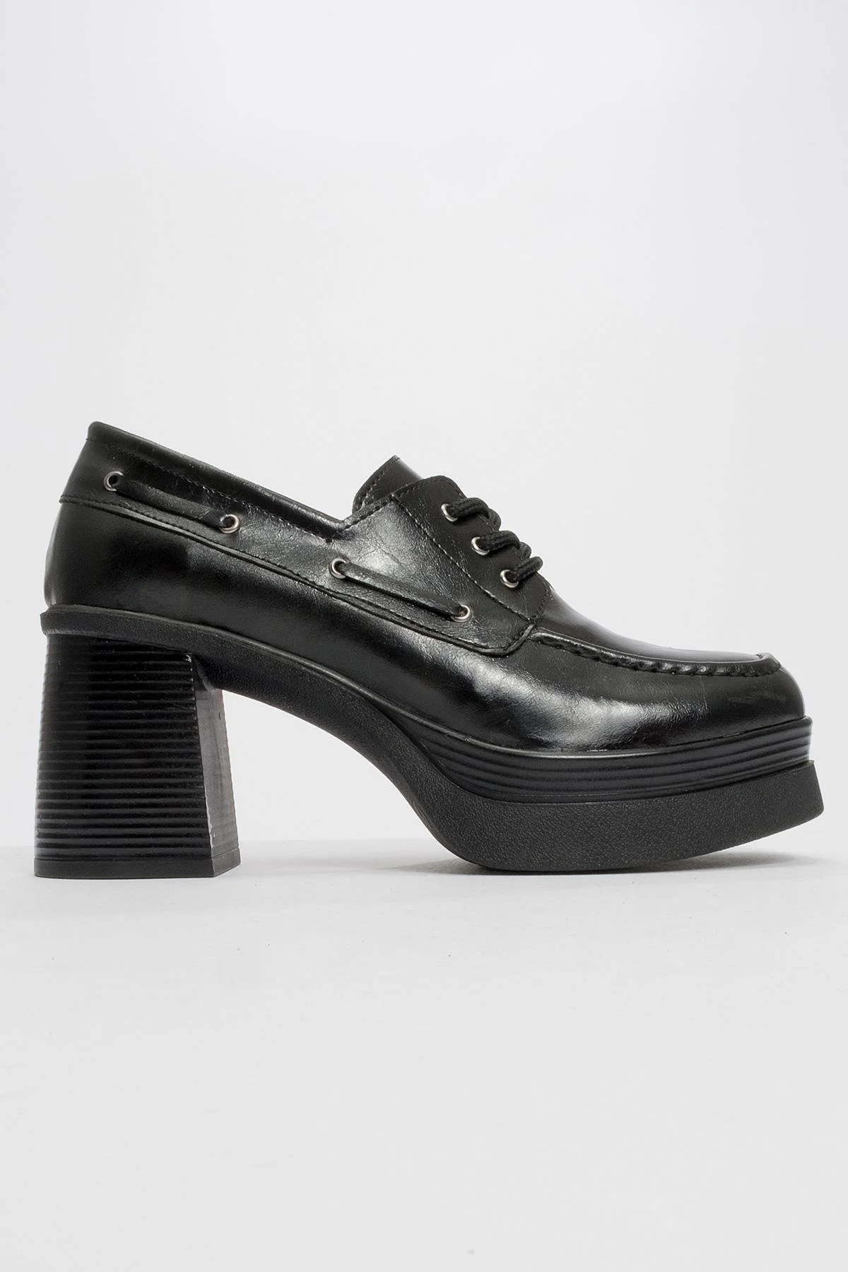 Dudley - Black Lace-Up Platform Heel Shoe (Women) - Image 4