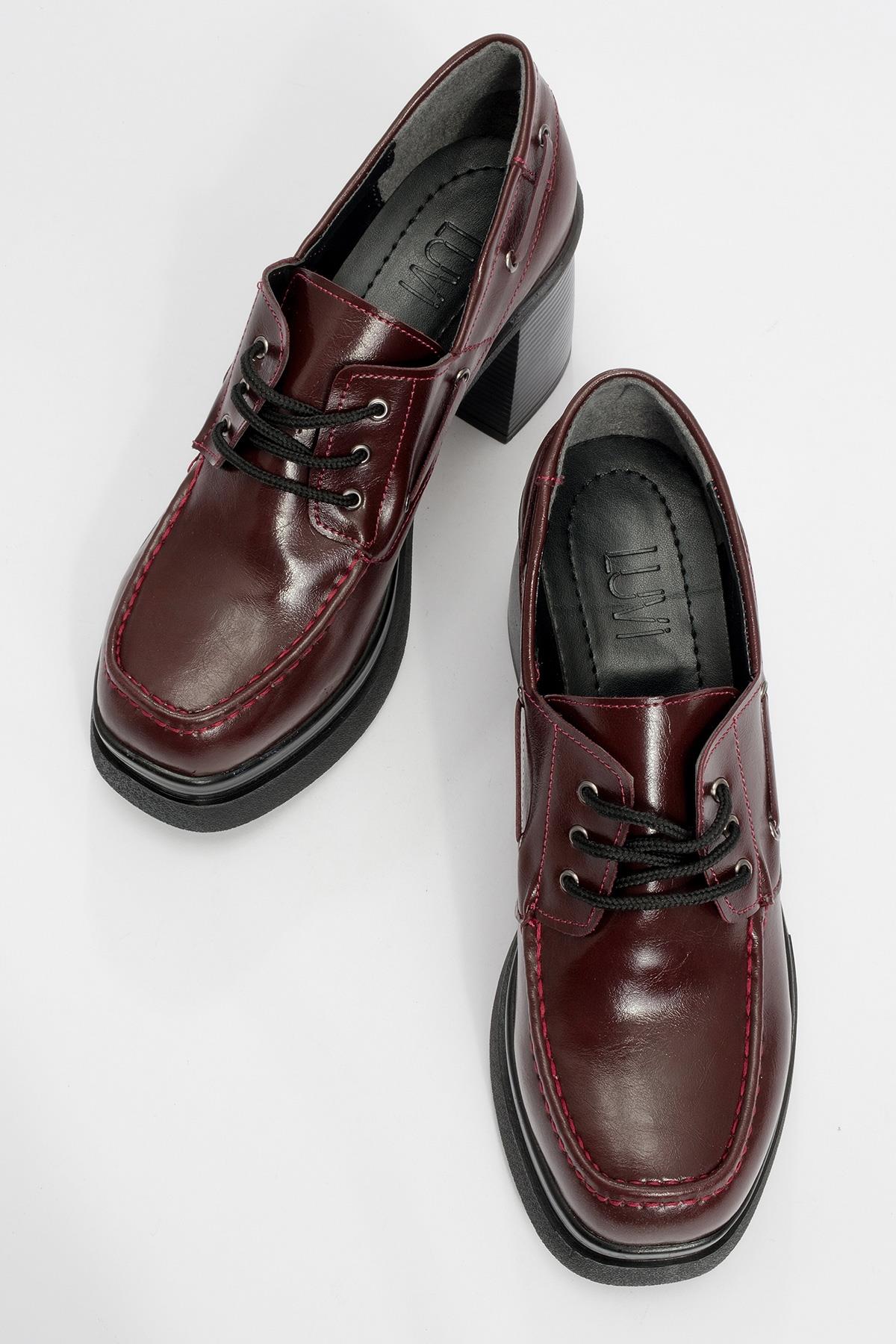 Dudley - Burgundy Lace-Up Platform Heel Shoe (Women) - Image 2