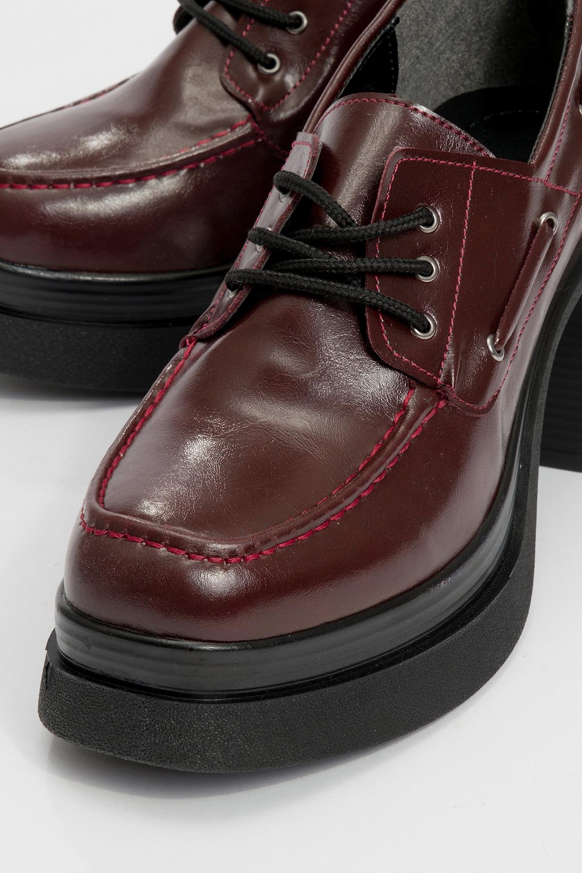 Dudley - Burgundy Lace-Up Platform Heel Shoe (Women) - Image 3