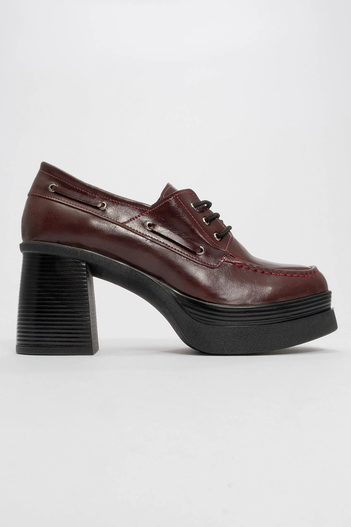 Dudley - Burgundy Lace-Up Platform Heel Shoe (Women) - Image 4