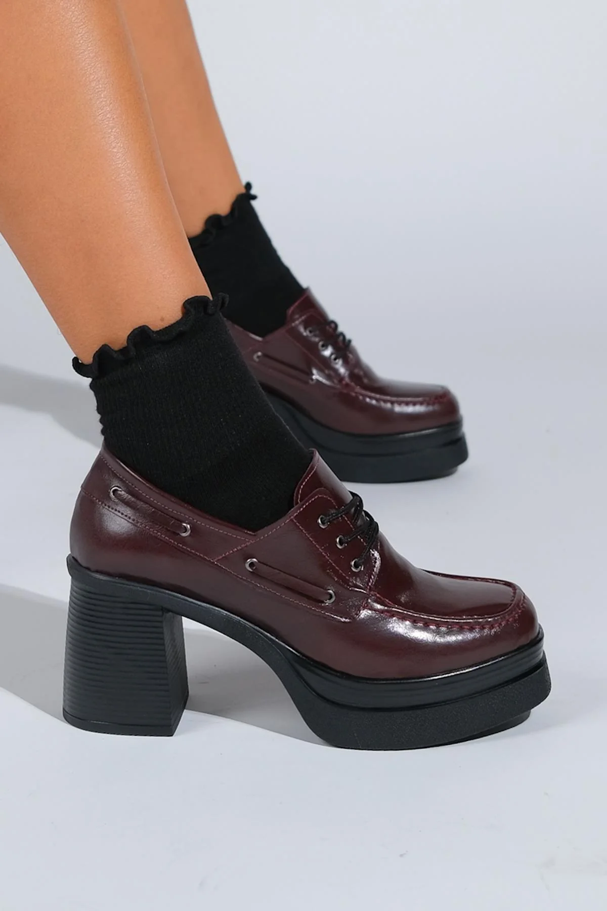 Dudley - Burgundy Lace-Up Platform Heel Shoe (Women) - Image 5