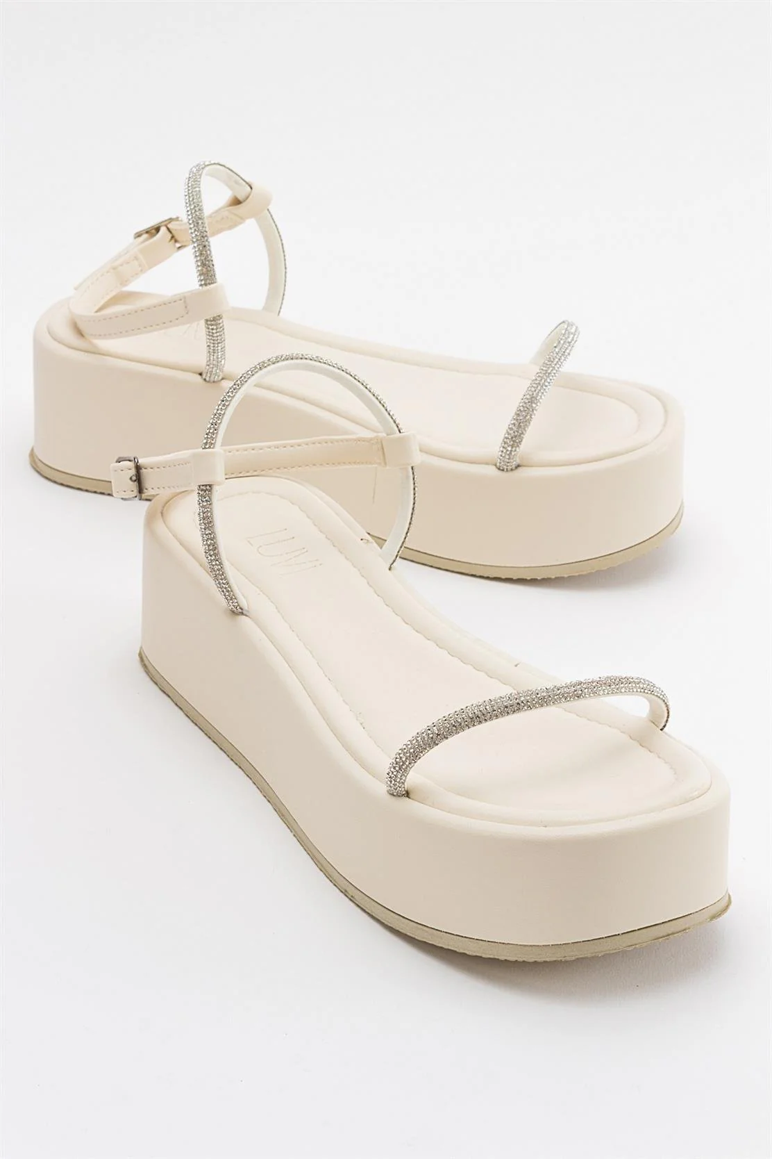 Ekos - Ecru Beige Jeweled Platform Sandal (Women)