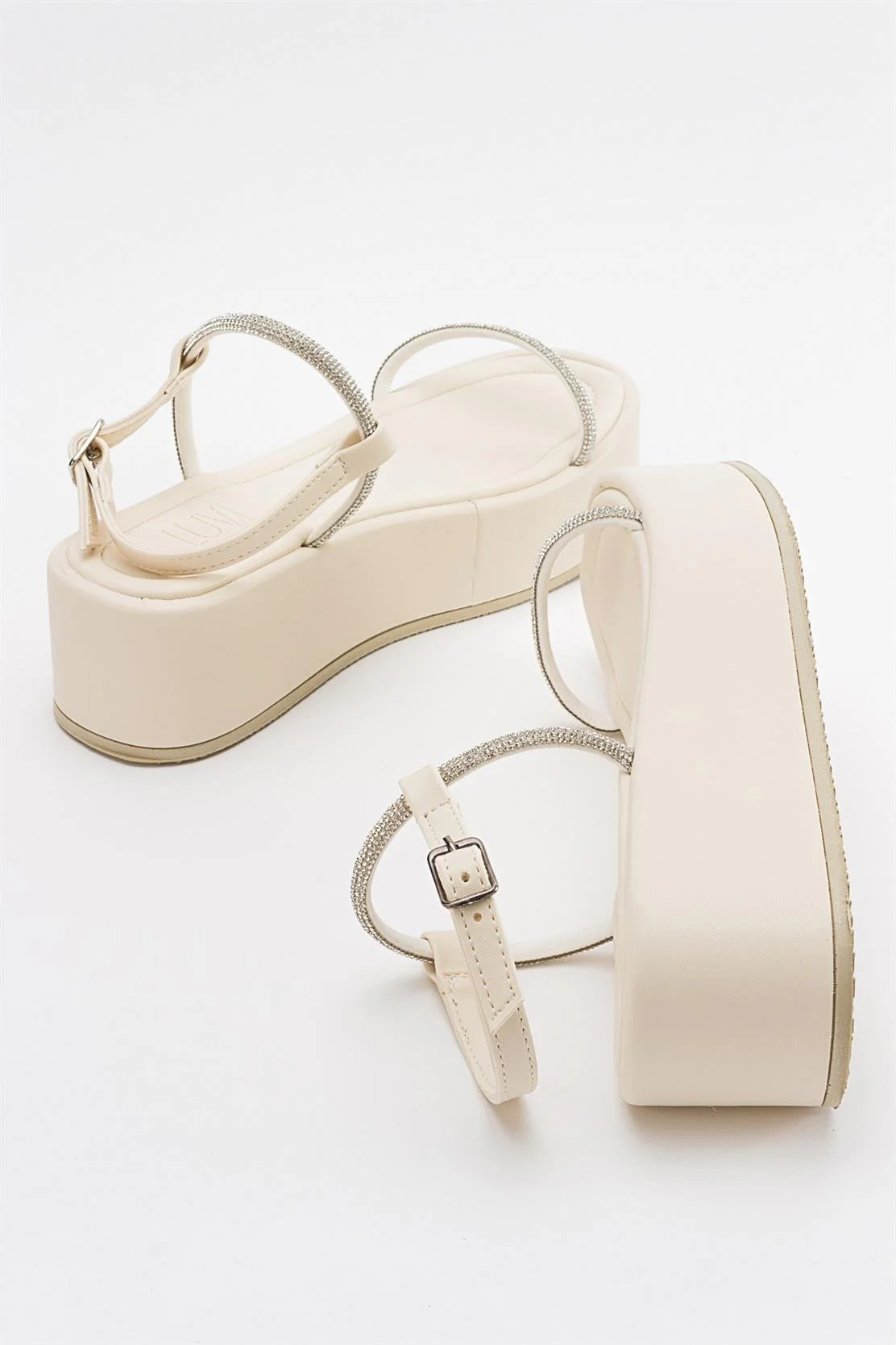 Ekos - Ecru Beige Jeweled Platform Sandal (Women) - Image 3