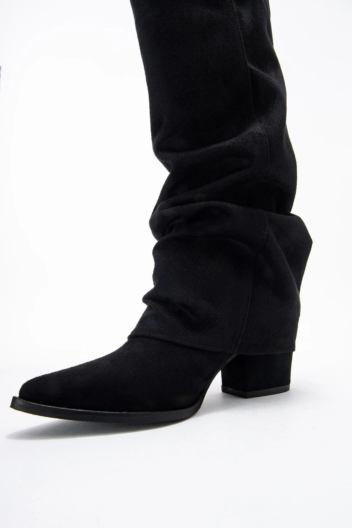 Elaris - Black Gusseted Block Heel Knee-High Boot (Women) - Image 4