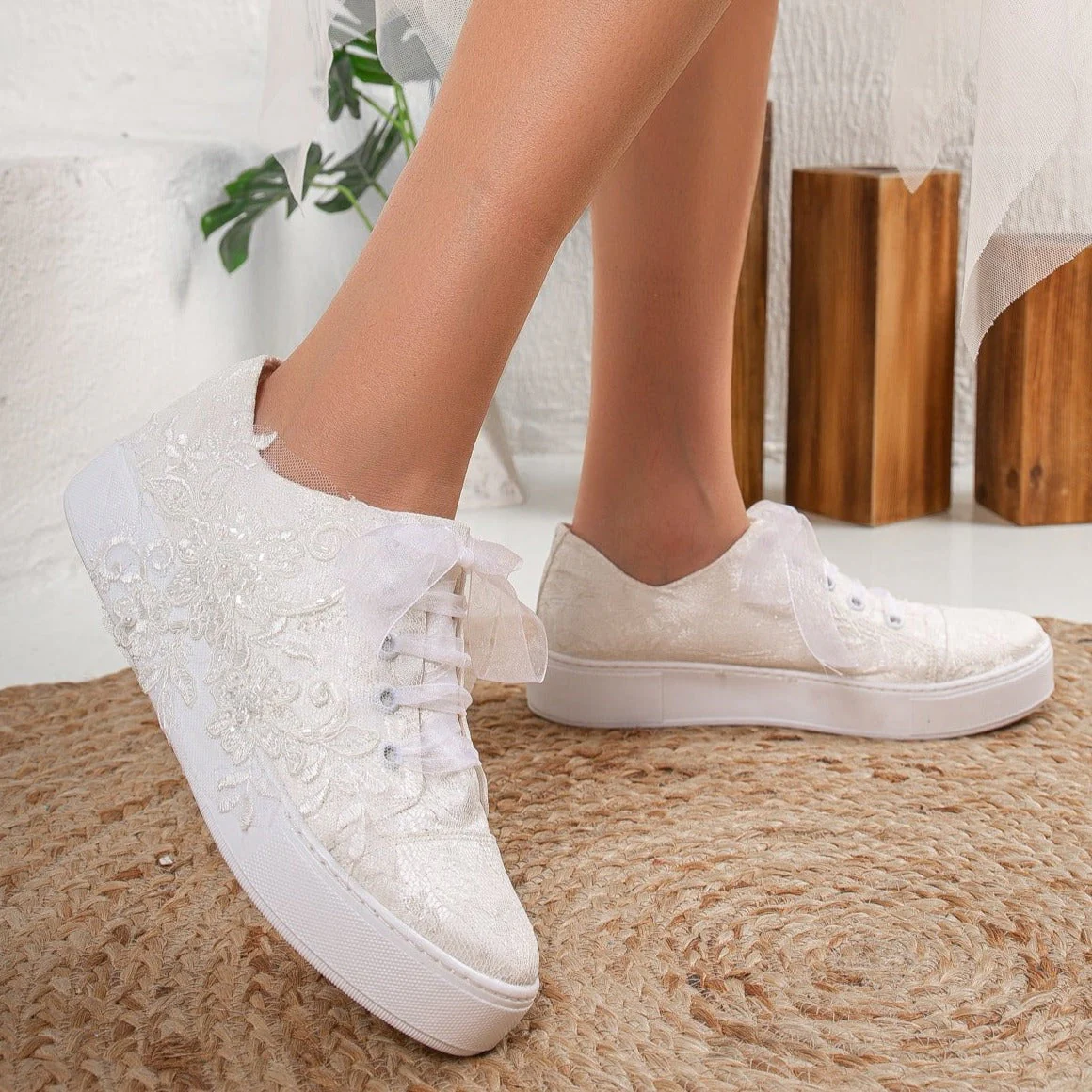 Elise - Ivory Lace Wedding Sneakers - Image 5