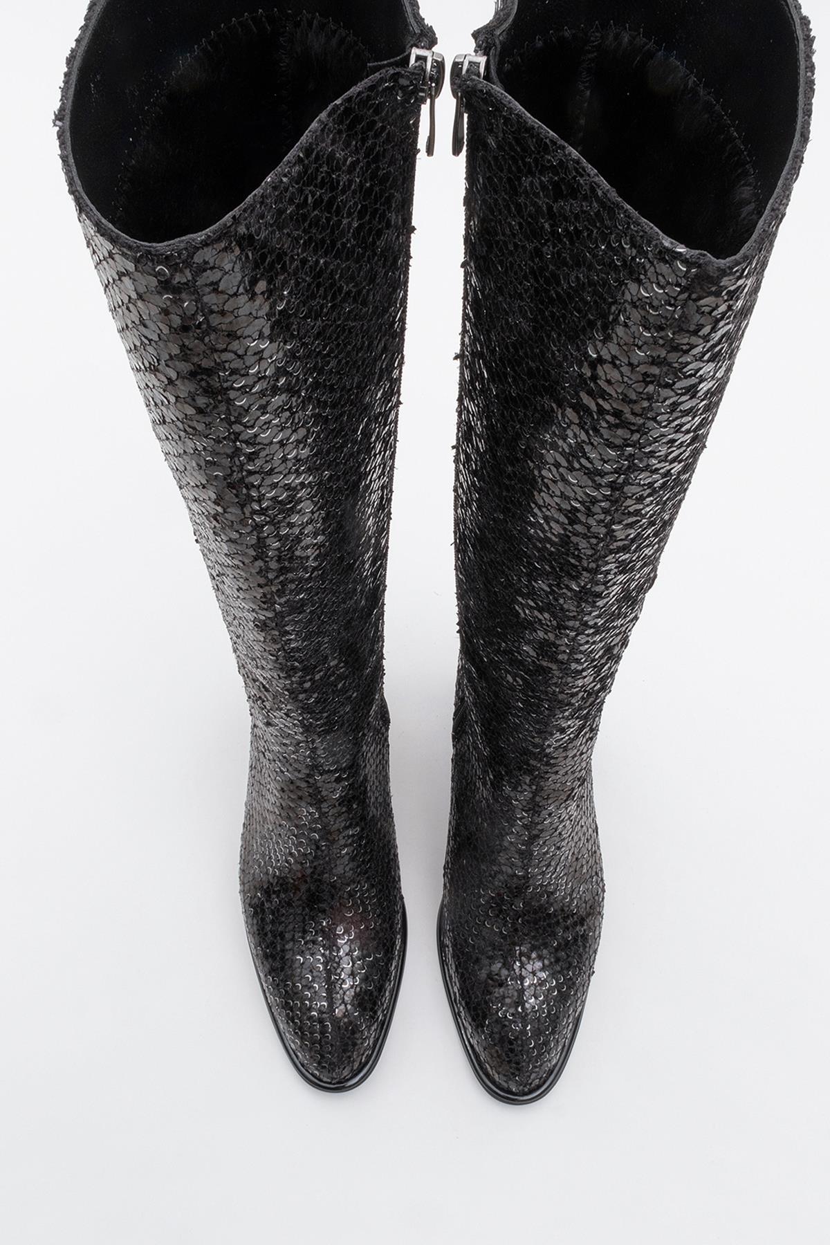 Elly Black Pattern Block Heel Boot (Women) - Image 2