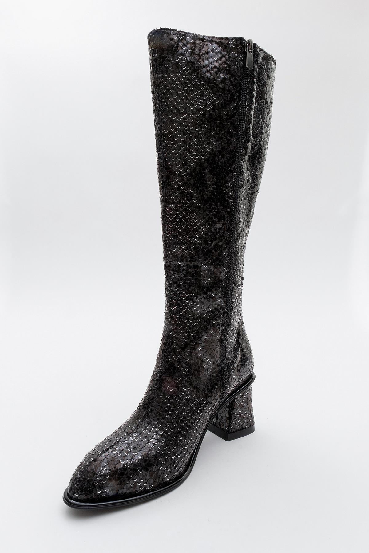 Elly Black Pattern Block Heel Boot (Women) - Image 3